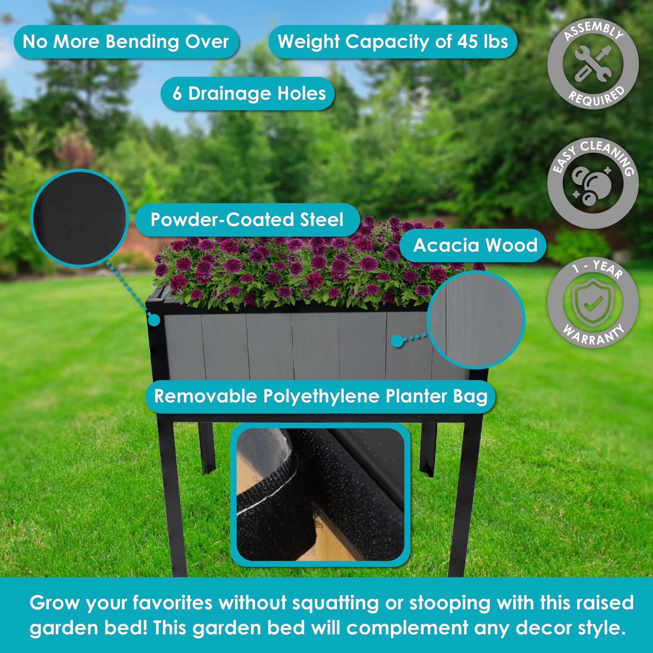 Sunnydaze 29.25" x 20" x 30.75" Gray Acacia Wood Rectangular Raised Garden Bed with Legs - image 4