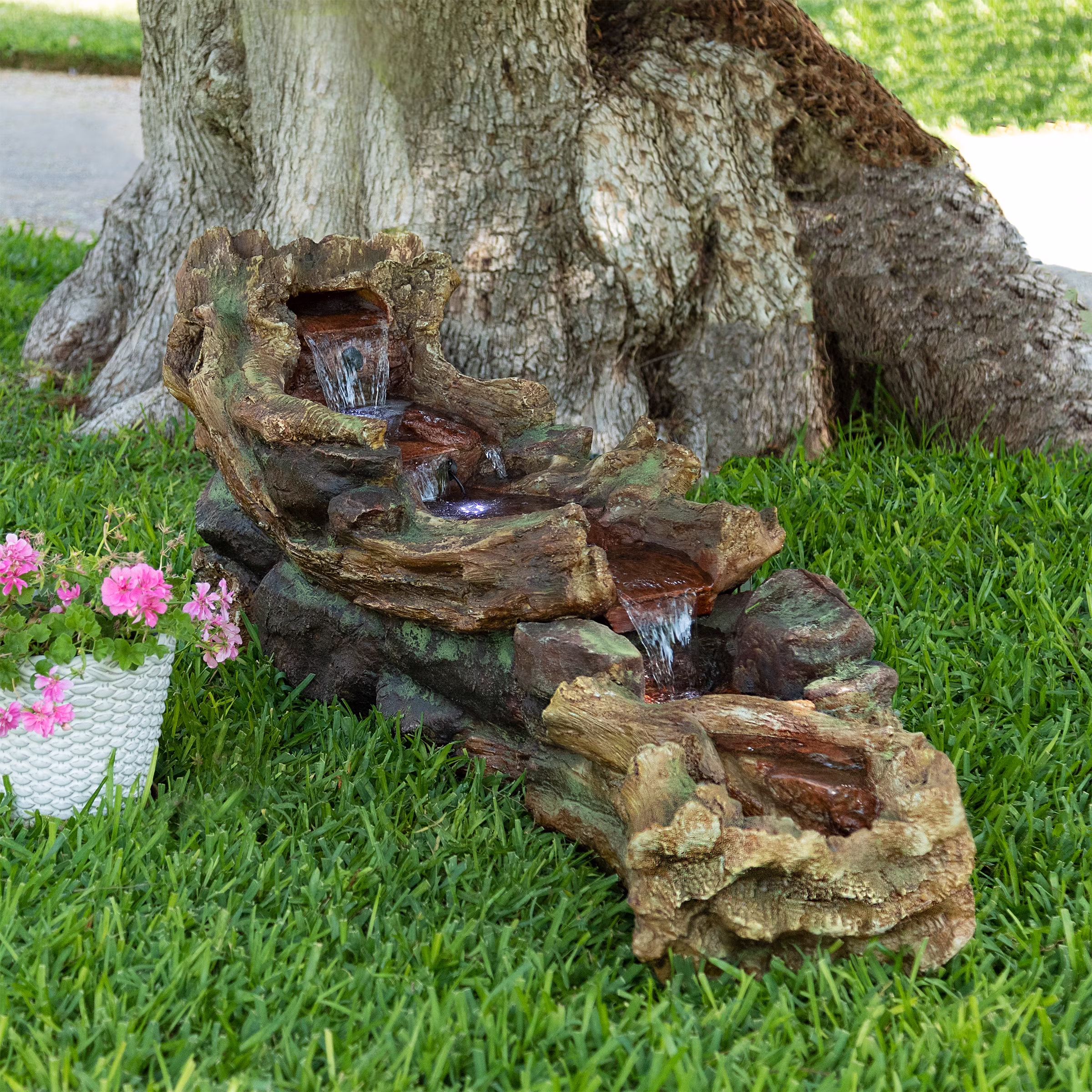 Alpine Corporation 59" x 16" x 20" Polystone Light-Up Cascading Floor Pump Fountain, Brown - image 1
