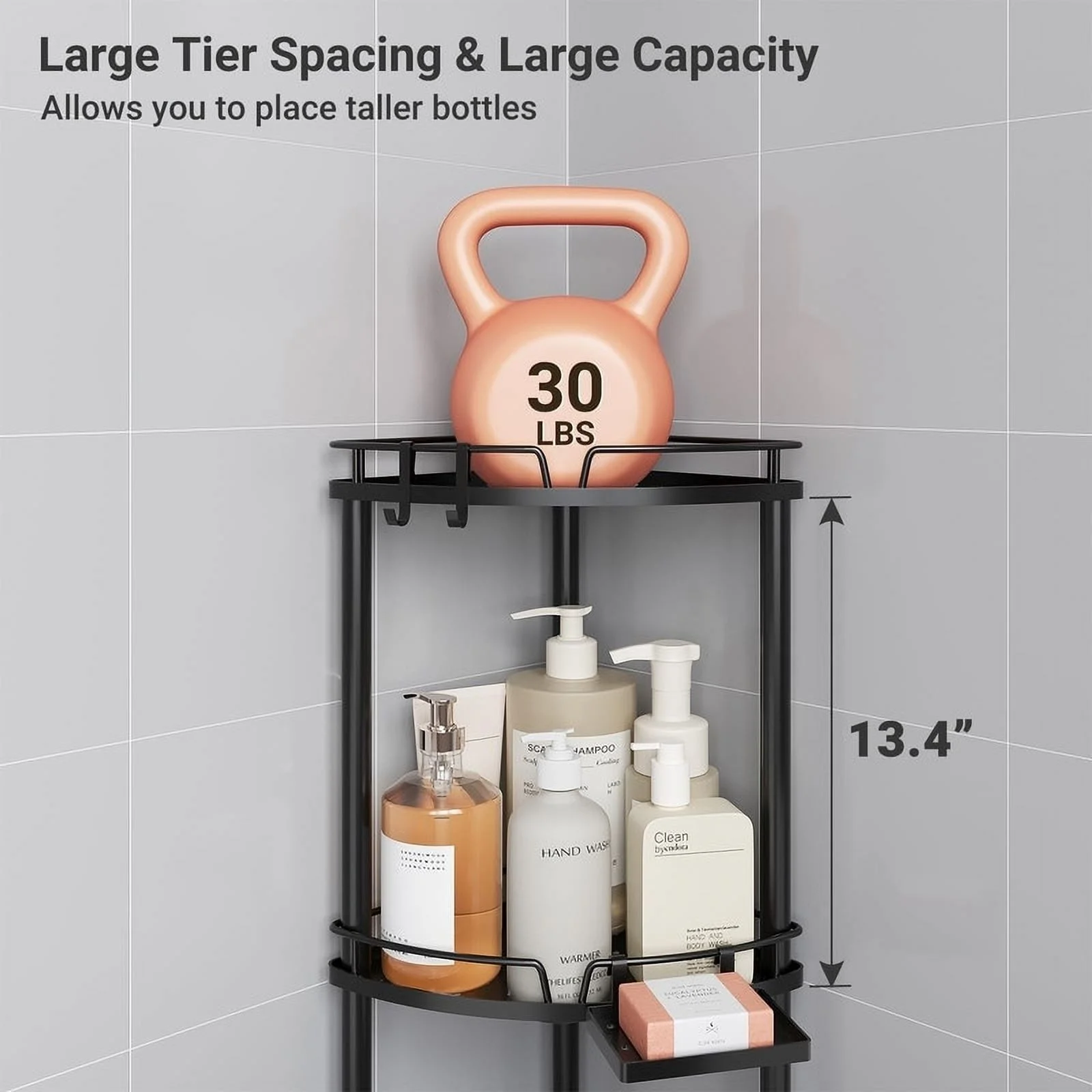 Corner Shower Caddy - 9.6"D x 9.6"W x 30.9"H Black-3 Tier - image 4