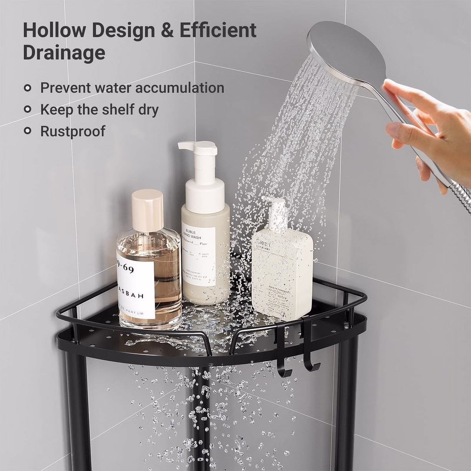 Corner Shower Caddy - 9.6"D x 9.6"W x 30.9"H Black-3 Tier - image 1