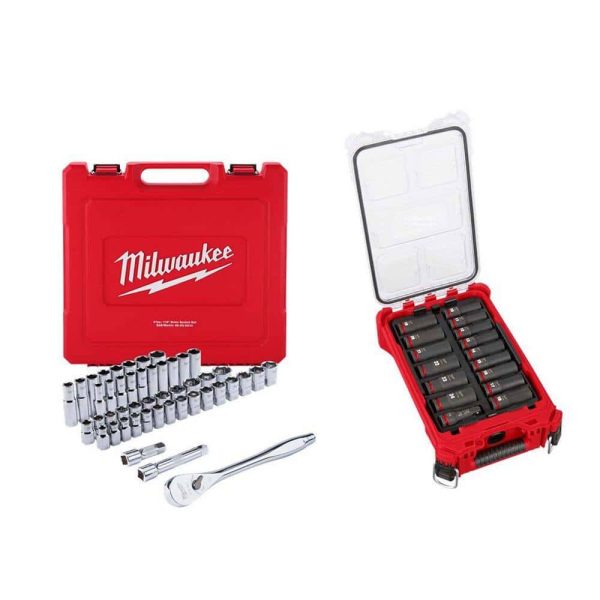 1/2 in. Drive SAE/Metric Ratchet Socket Tool Set 1/2 in. Drive Metric Deep Well PACKOUT Impact Socket Set (63-Piece) - product image 1