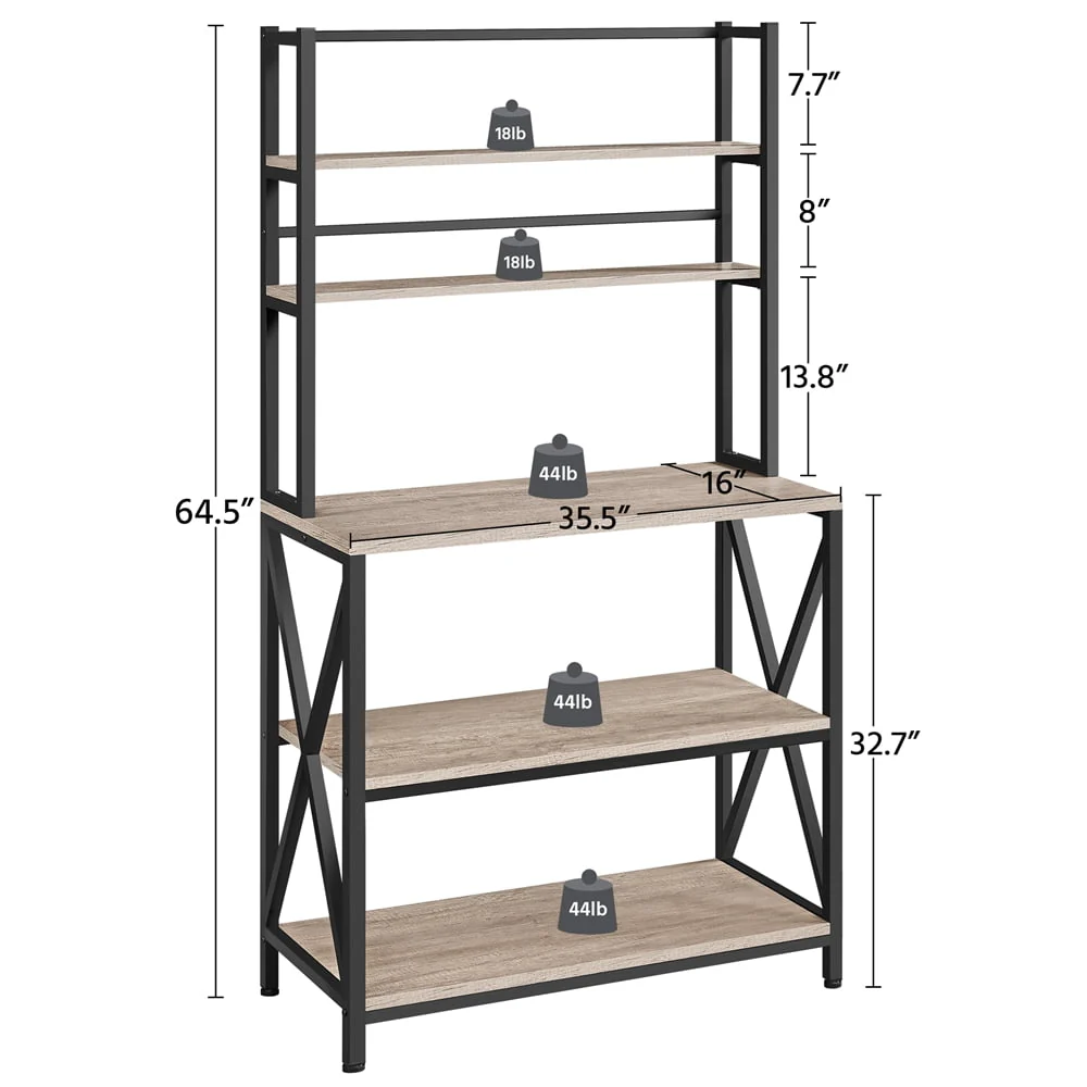 Easyfashion 16"W x 35.5"D x 64.5"H 5-Shelf Freestanding Shelves, Gray - image 6