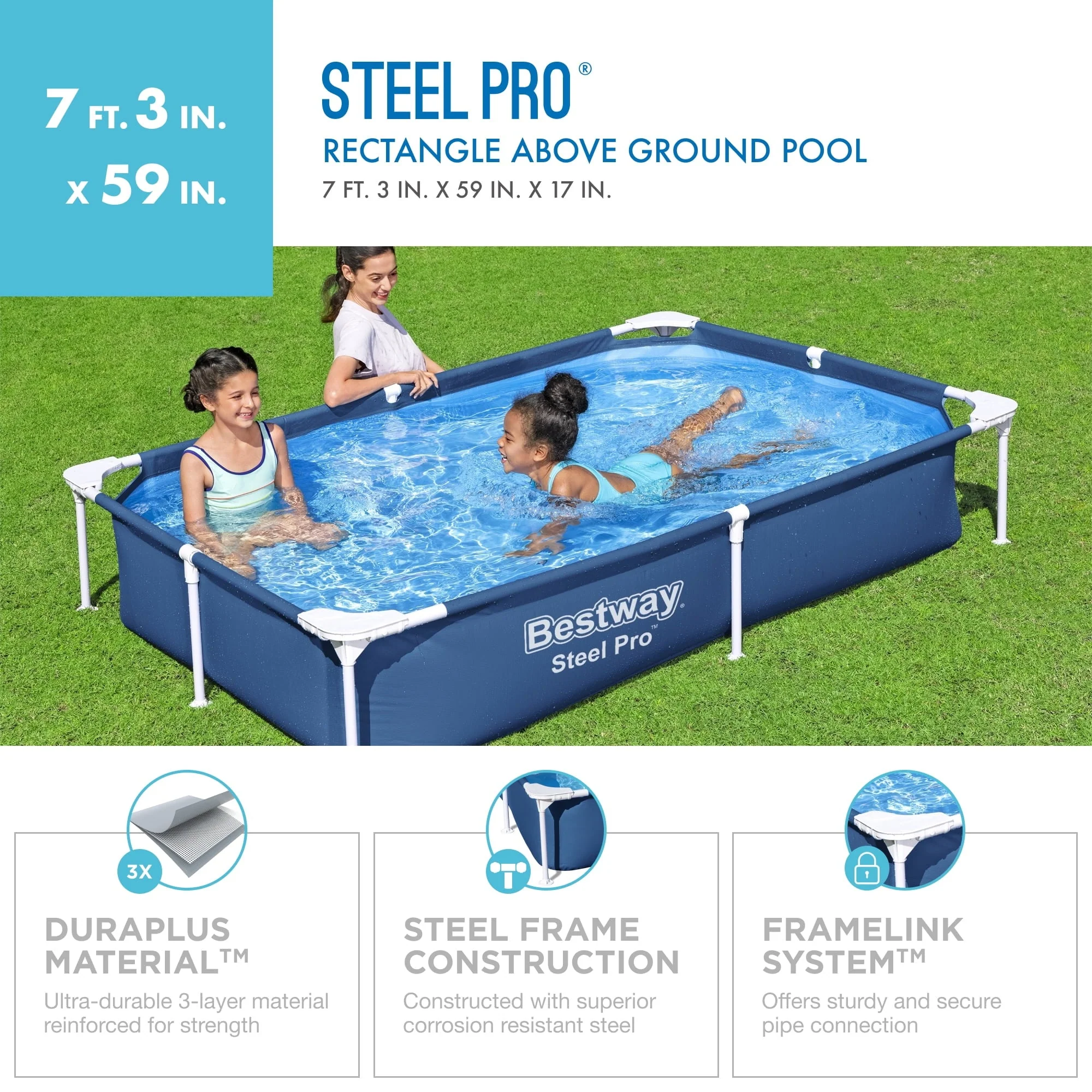 Bestway Steel Pro 87" x 59" x 17" Rectangular Above Ground Swimming Pool - image 2
