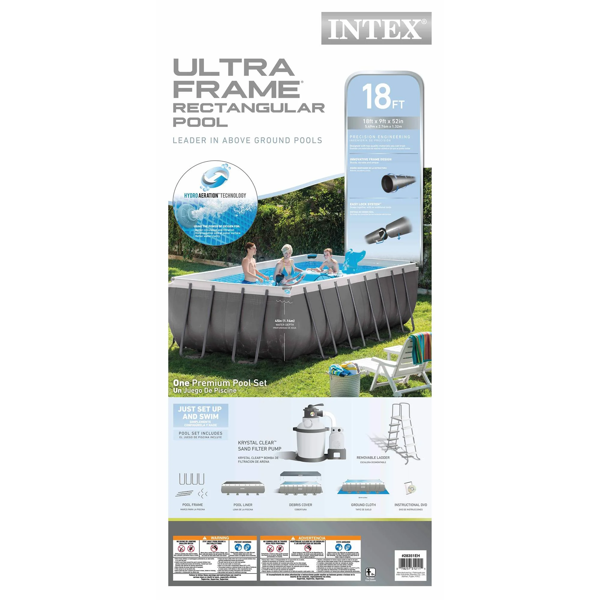Intex 18' x 9' x 52" Ultra Frame Rectangular Above Ground Swimming Pool with Sand Filter Pump - image 5