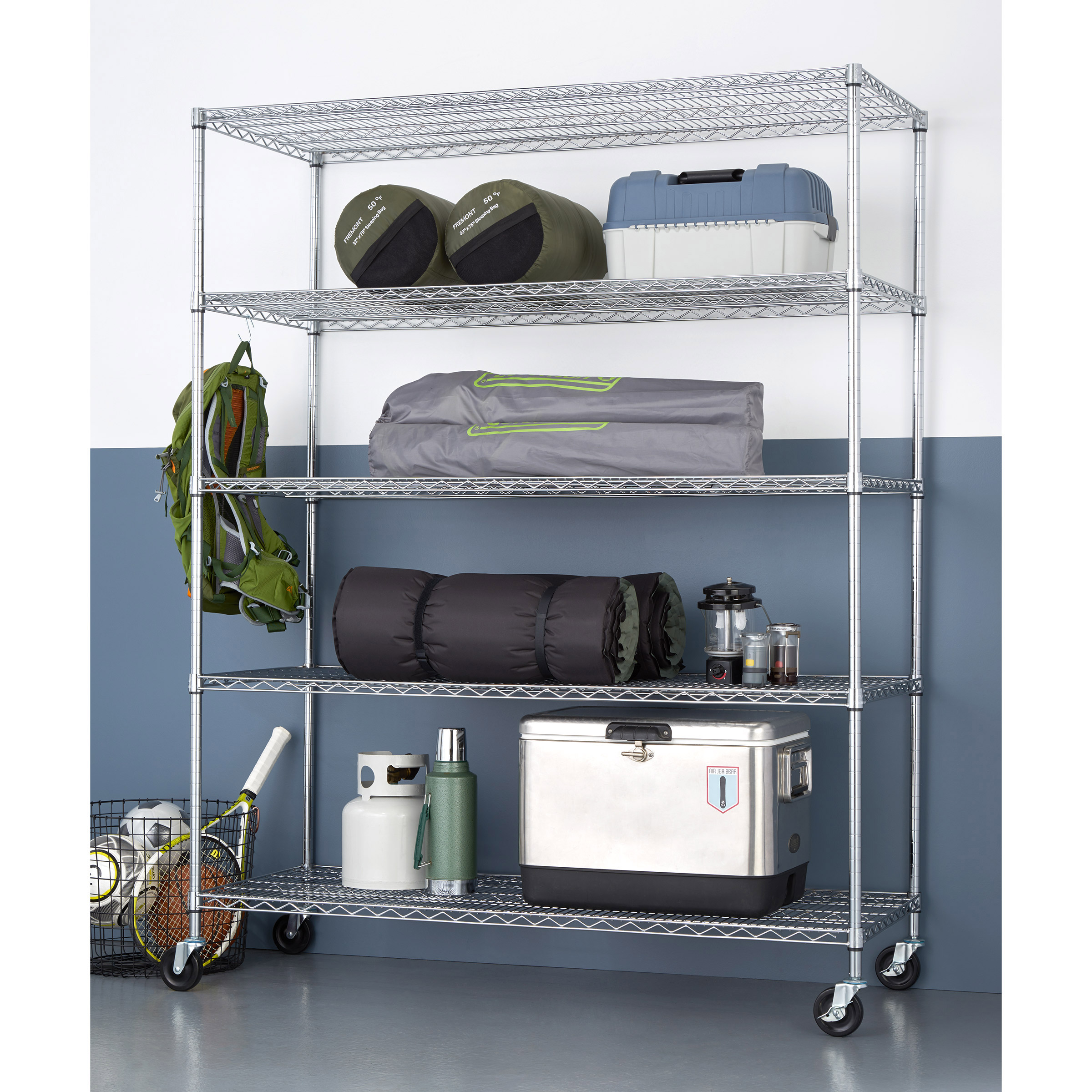 TRINITY 5-Tier Heavy Duty Wire Shelving Rack, 60' x 24' x 72' NSF, Includes Wheels - image 1