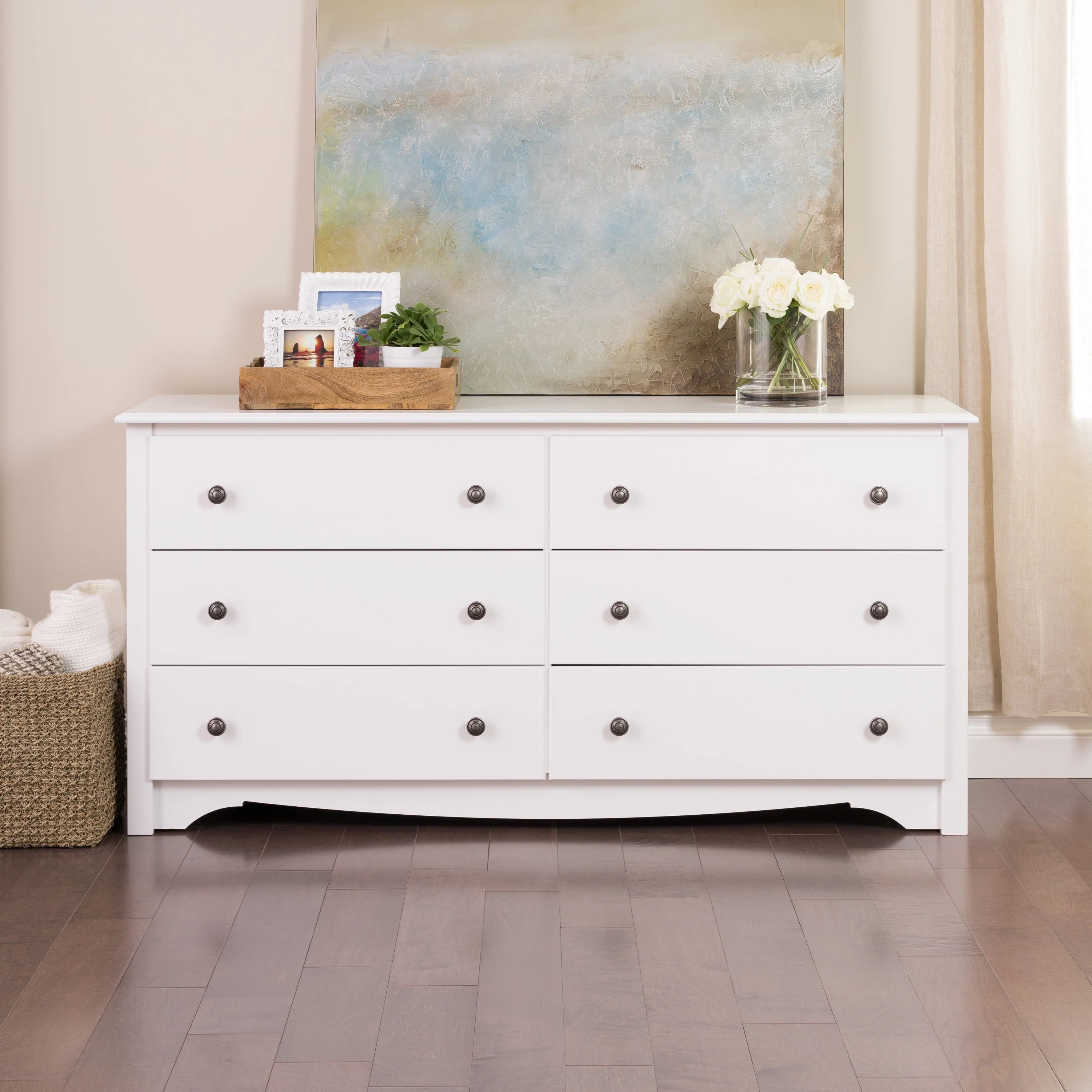 Prepac Monterey 6 Drawer Wooden Double Dresser, 16" x 59" x 29", White - image 1