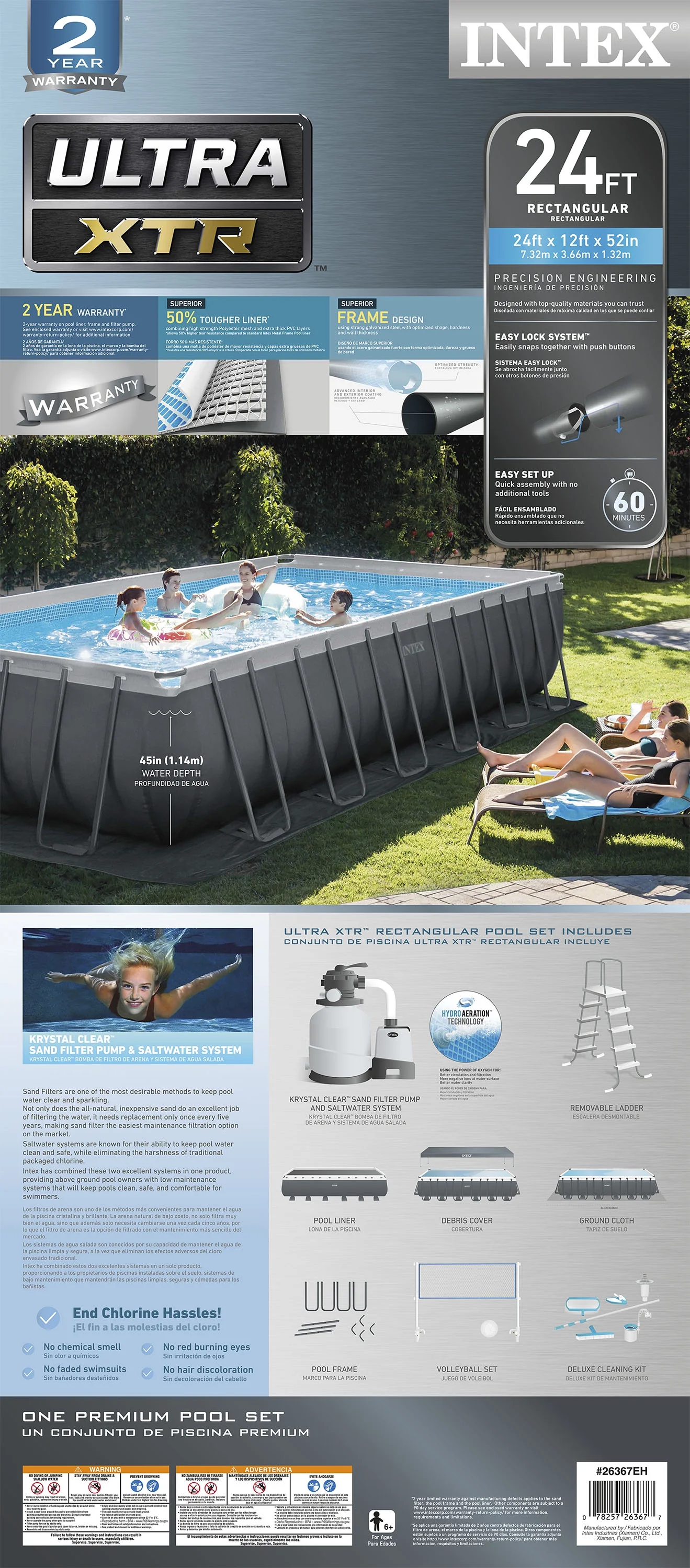 Intex 24' x 12' x 52" Ultra XTR Rectangular Frame Swimming Pool Set + Pump - image 5