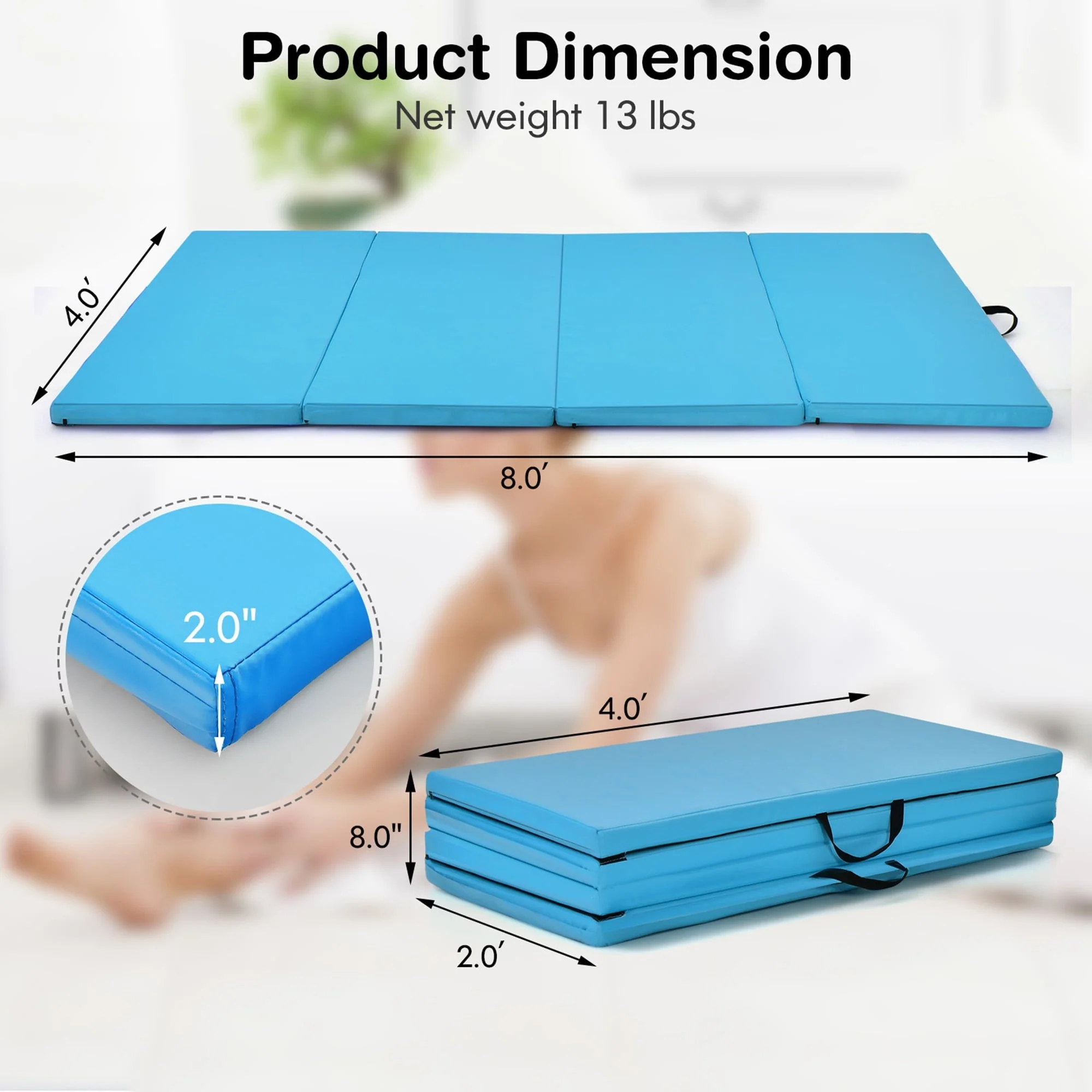 Gymax 8' x 4' x 2'' Folding Gymnastics Tumbling Mat Thickened Exercise Mat Blue - image 2