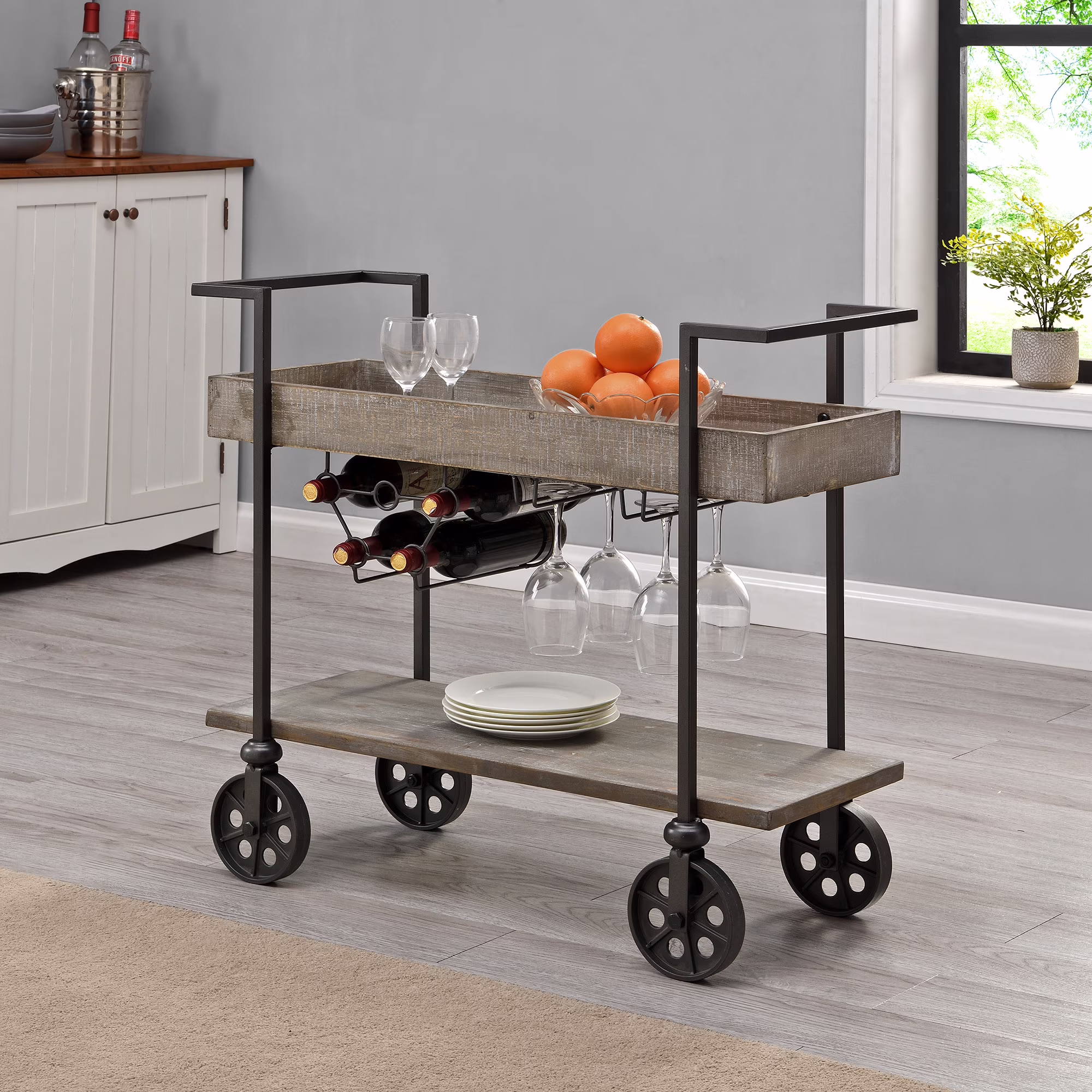 FirsTime & Co. Brown Factory Row Bar Cart, Industrial, Metal, 29.75 x 14.25 x 29.75 in - image 3