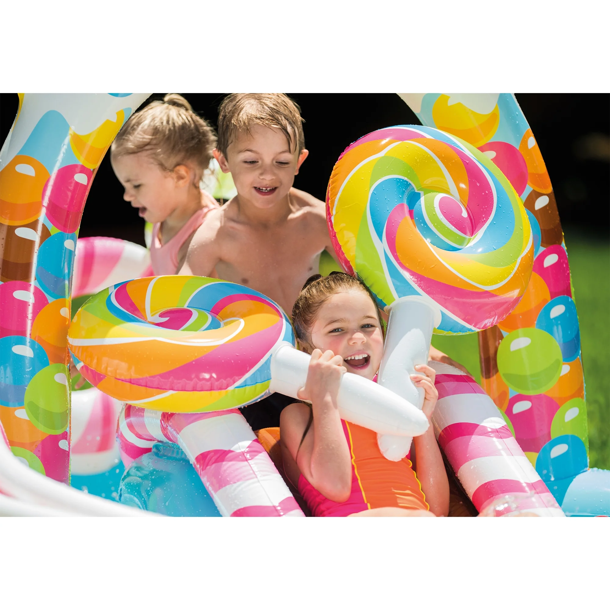 Intex 9' x 6' x 51" Inflatable Candy Zone Kiddie Pool with Waterslide (3 Pack) - image 5