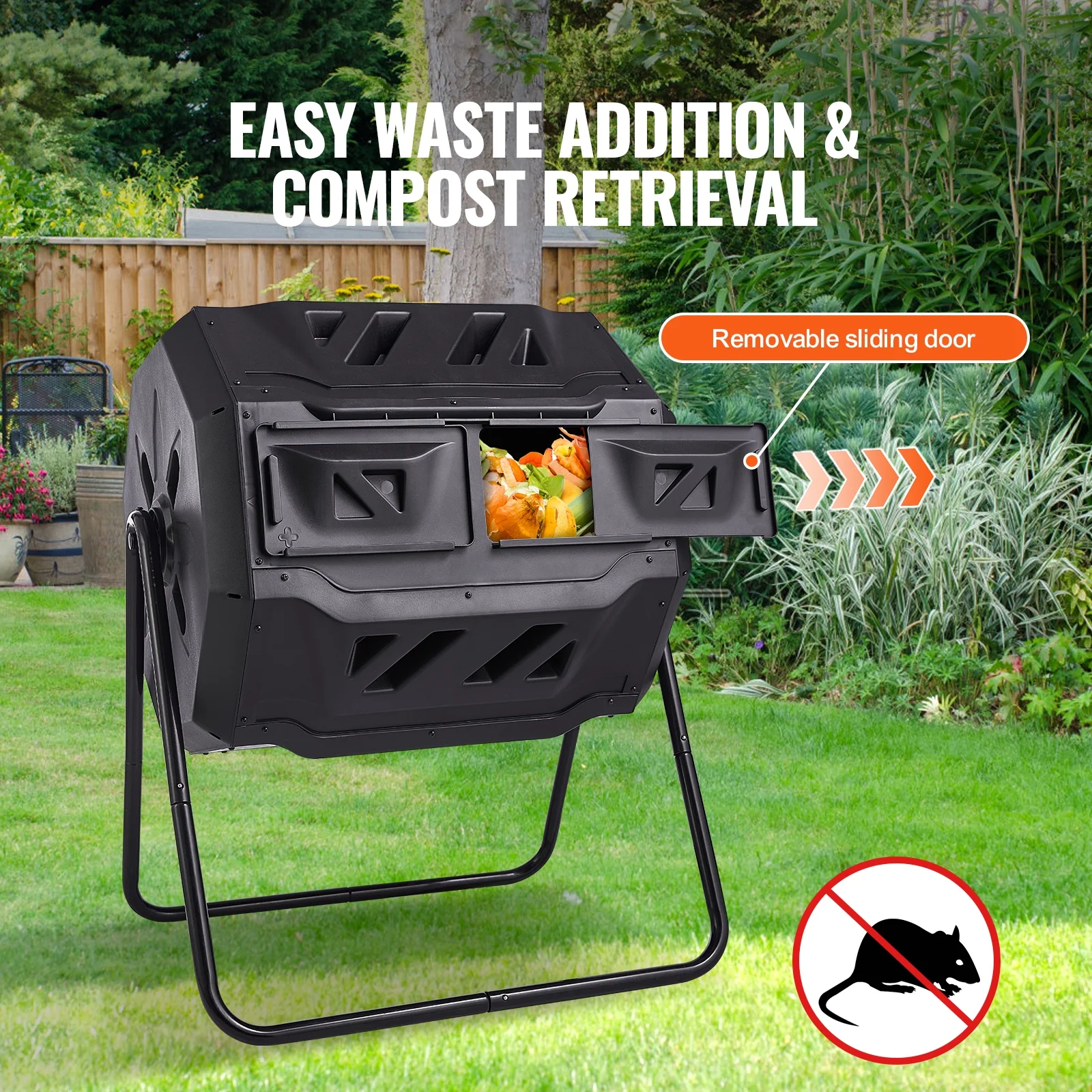 KFFKFF Compost Bin 43 Gal Dual-Chamber Composter Tumbler Rotating Sliding Door 29 x 24.6 x 37.6 in - image 3