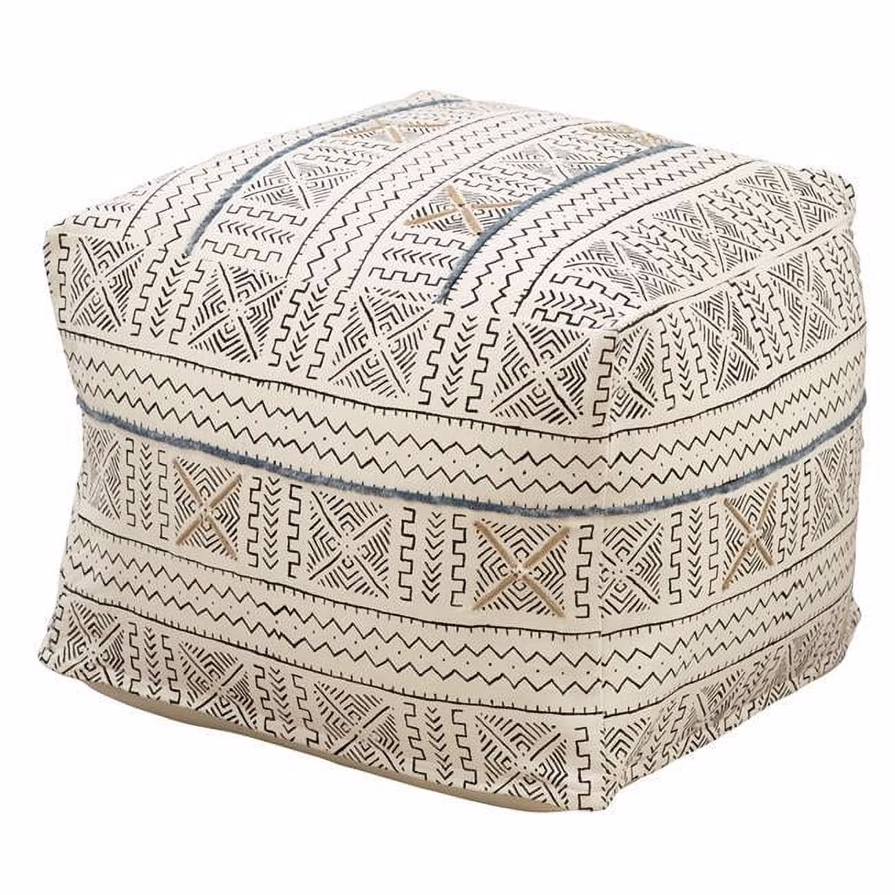Saro Lifestyle PU663.W 20 x 20 x 14 in. Abstract Design Mudcloth Pouf, White - image 1