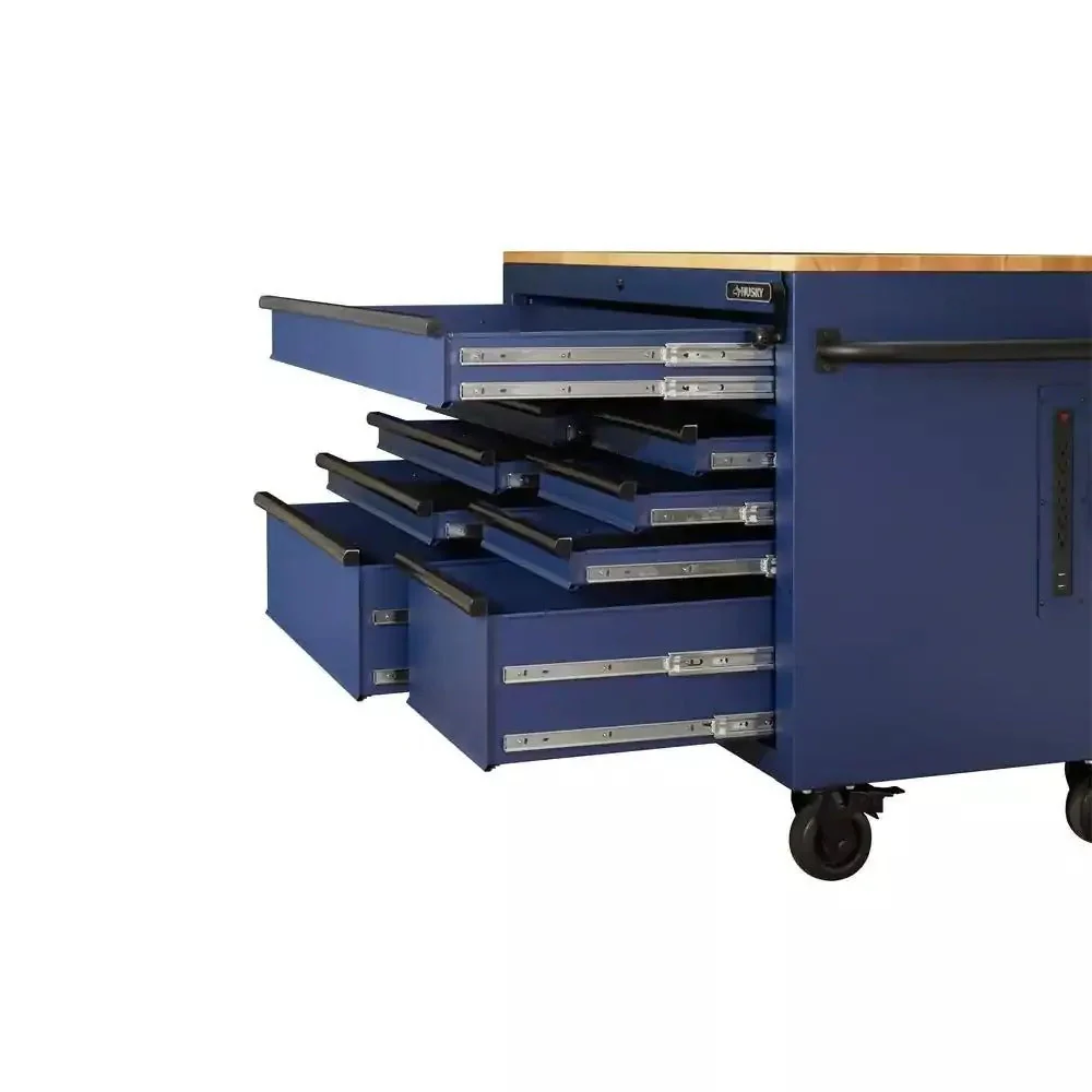 52-Inch 9-Drawer Mobile Workbench with Adjustable Height Wood Top, Heavy Duty Rolling Tool Cabinet - product image 6