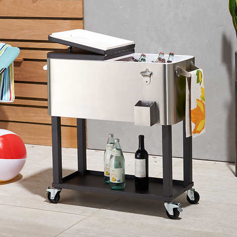 100 Quart Stainless Steel Cooler with Cover, Rolling Wheels, Bottle Opener and Outdoor Beverage Storage - product image 2