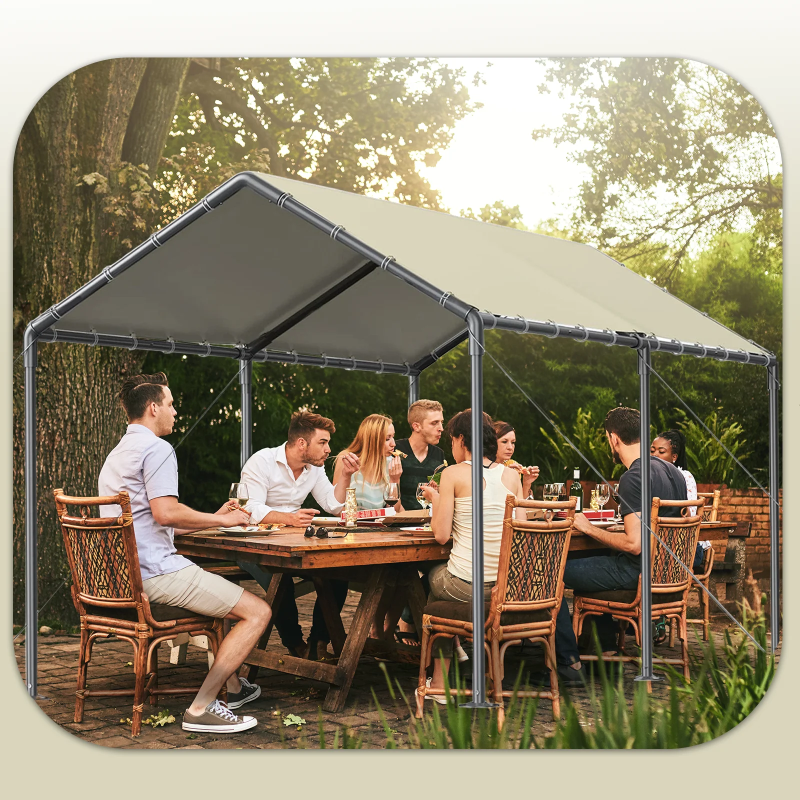 TANGJEAMER 10.00 x 20.00 x 9.20 Feet Beige Carport - image 5