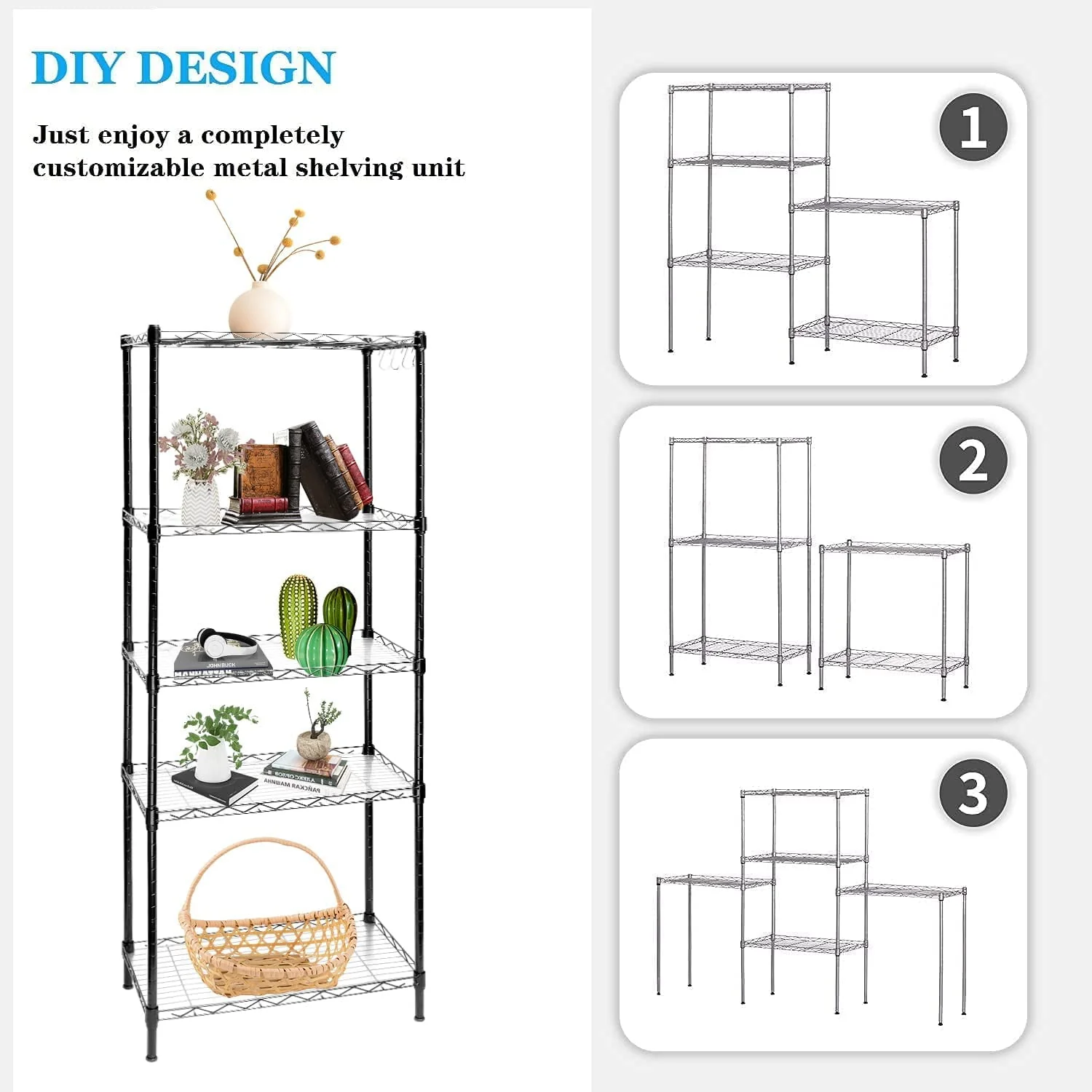 Vebreda 5-Tier Wire Shelving Unit, 21.7"L x 11.8"W x 59.1"H, Black - image 8