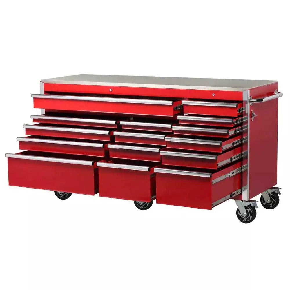 72 in. 15-Drawer Mobile Workbench with Stainless Steel Top - Heavy Duty Rolling Tool Cabinet with Power Strip - product image 2