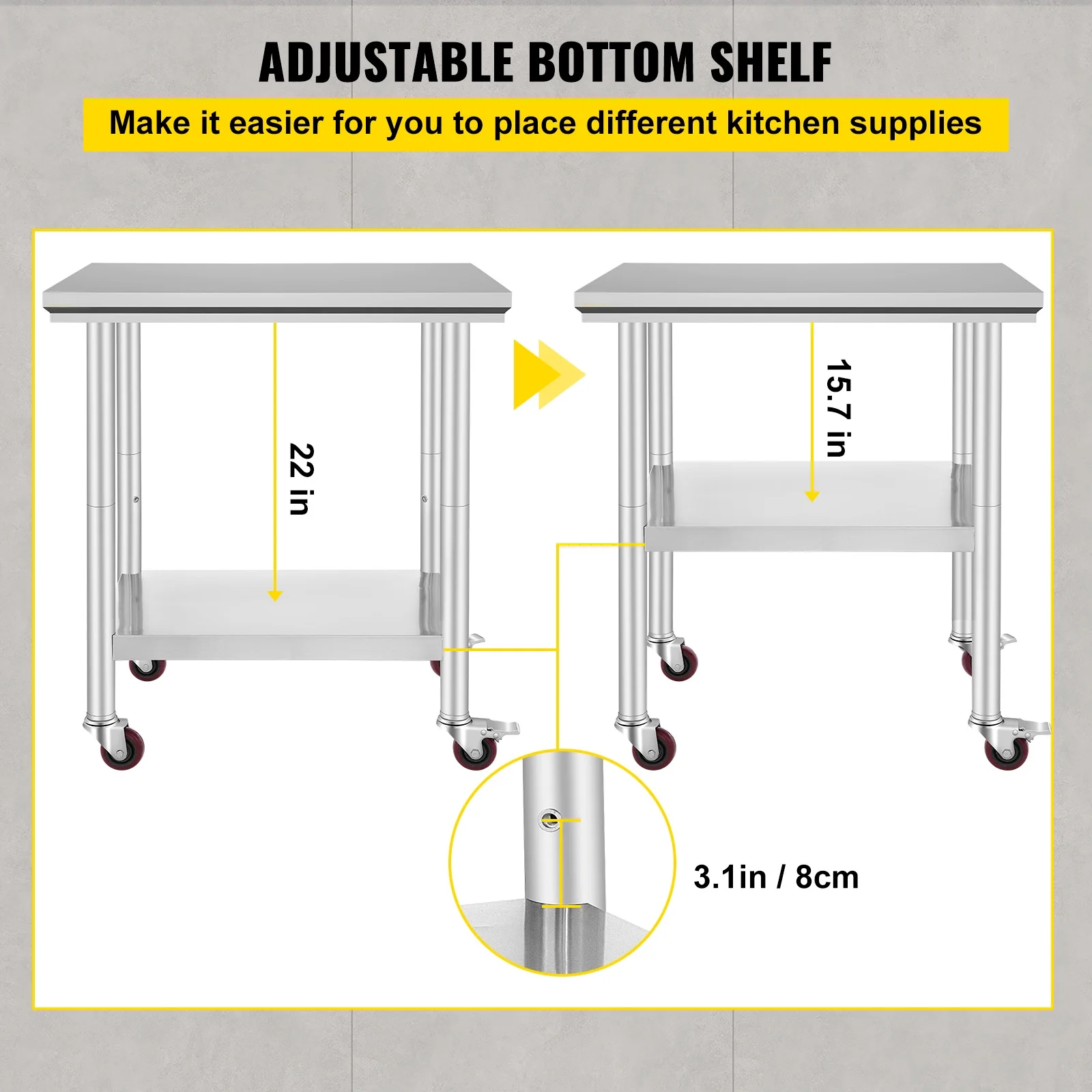 KFFKFF Stainless Steel Work Table with Wheels 24 x 30 Prep Table with casters Heavy Duty Work Table for Commercial Kitchen Restaurant Business (24 x - image 5