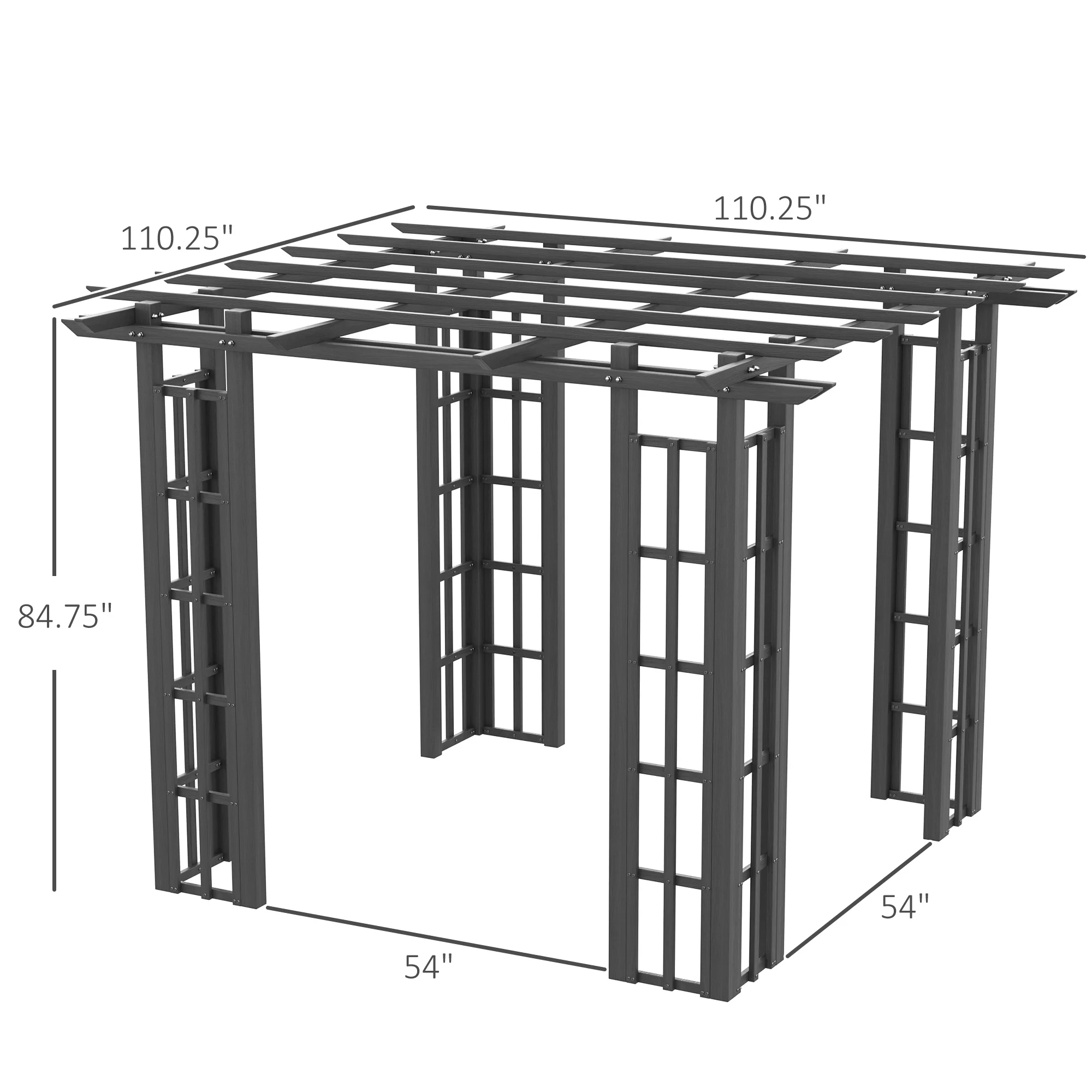 Outsunny 9' x 9' x 7' Dark Grey Vinyl Pergola, Flat Top, Adjustable Canopy - image 7