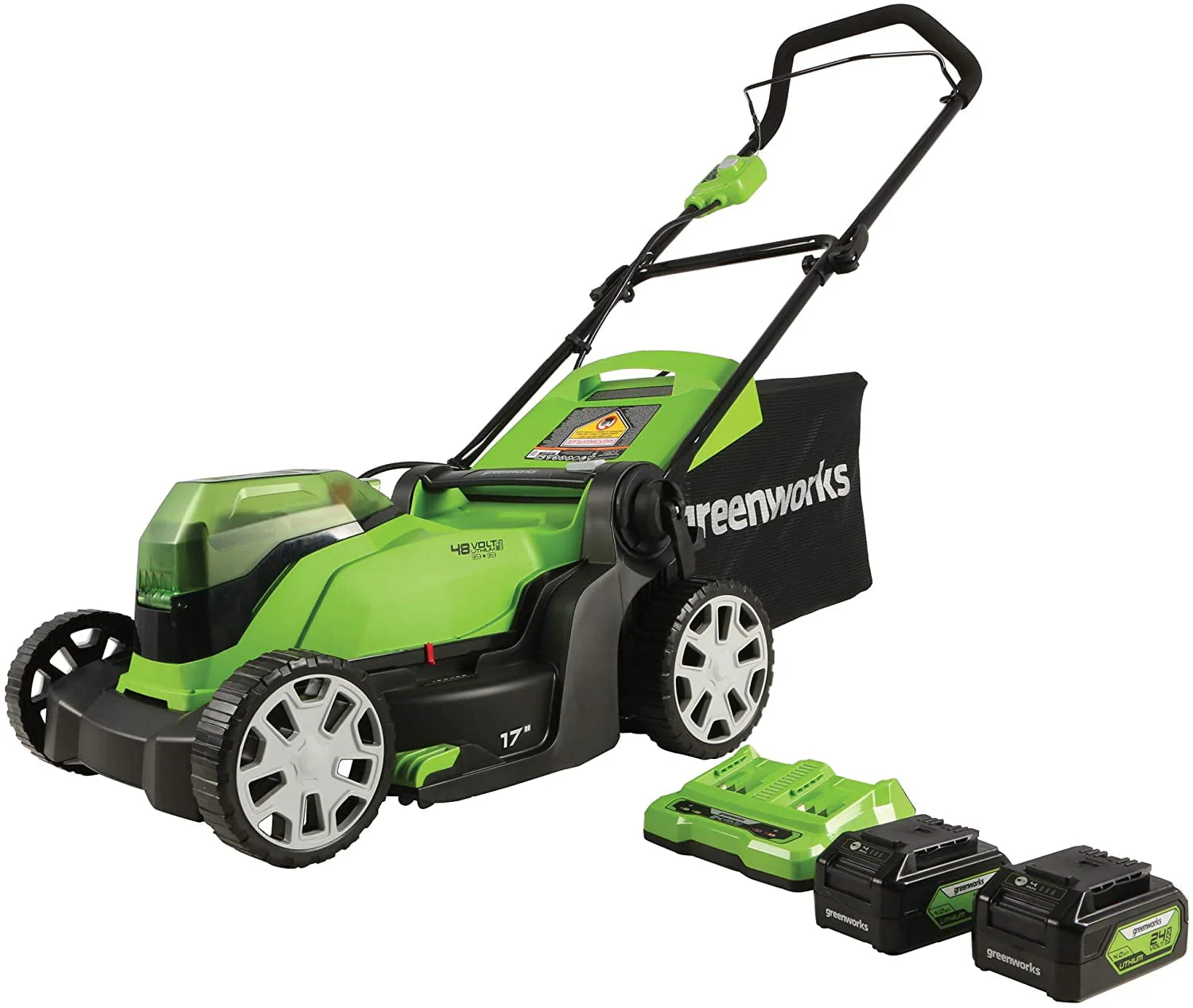 Greenworks 48V (2 x 24V) 17" Lawn Mower, With 2 x 24V 4Ah Batteries and Dual Port Charger - image 1