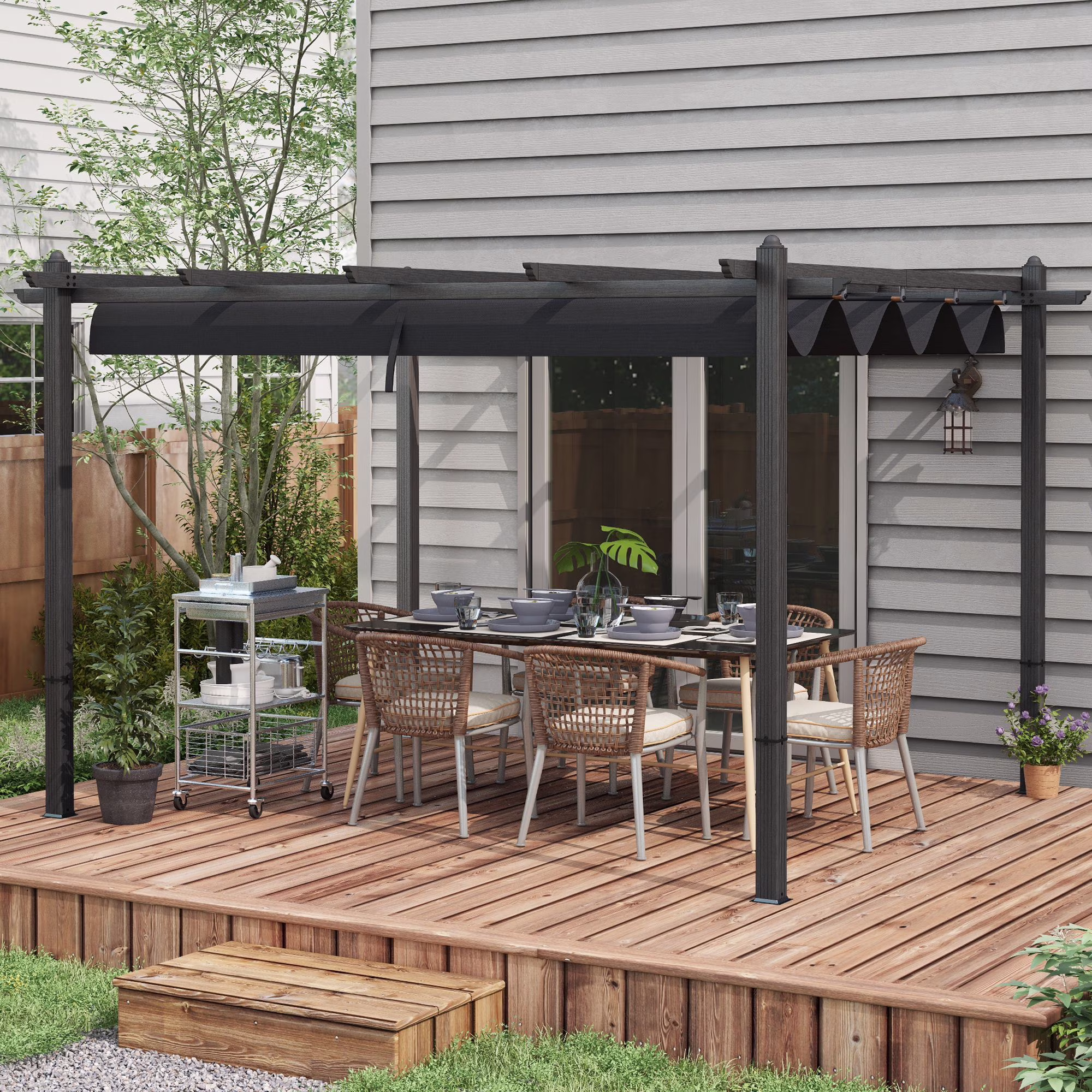 Outsunny 10' x 10' x 88.25" Cream White Aluminum Pergola, Retractable Canopy and Water-Resistant - image 4