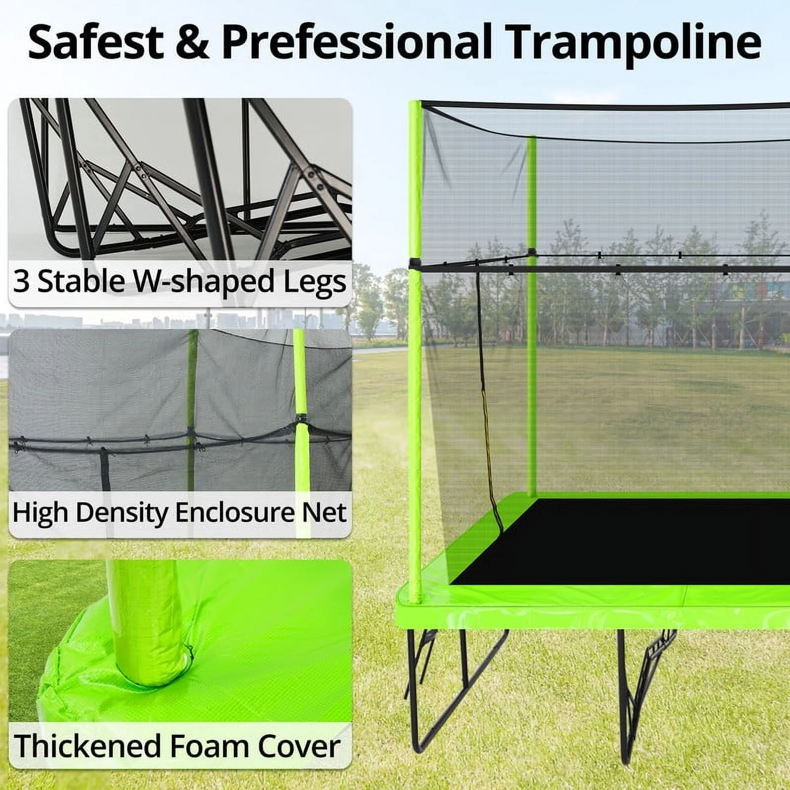 Voqoomkl Rectangle Trampoline with Basketball Hoop for Kids and Adults, Green, 204.00" x 120.00" x 141.00" - image 4