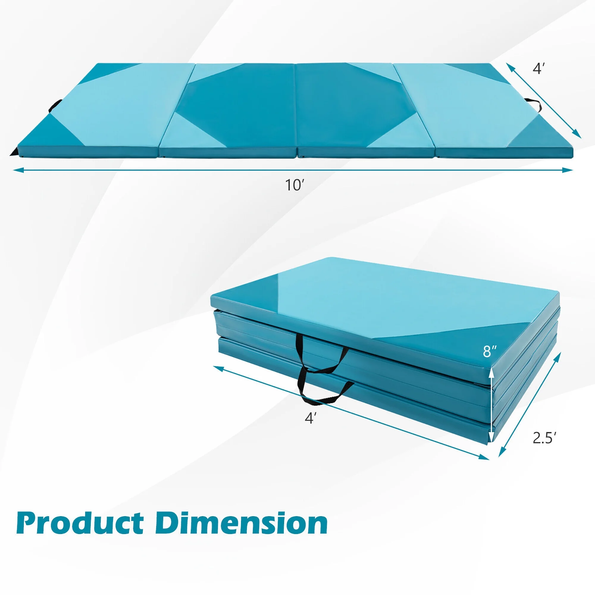 Gymax 10' x 4' x 2'' 4-Panel Folding Gymnastics Exercise Mat w/ Hook & Loop Fasteners Blue - image 5