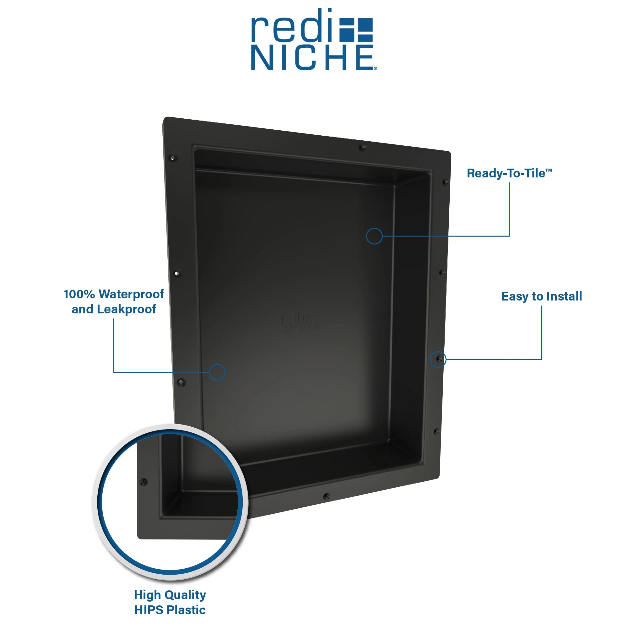 Tile Redi RND1614S-20 Redi Niche 16" x 34" x 4" Double Recessed Shelf Gray - image 6
