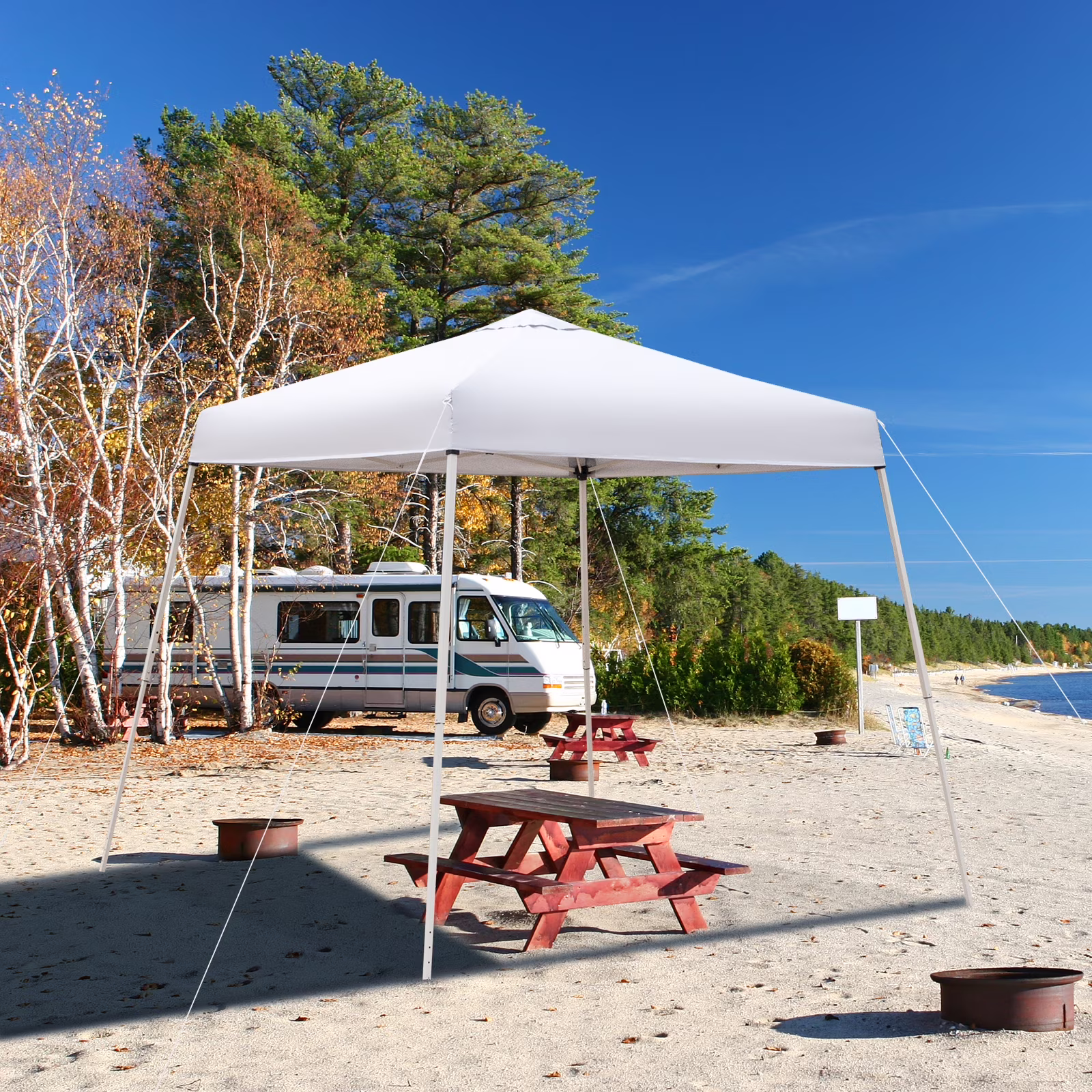 Zimtown 10ft x 10ft Base/8ft x 8ft Outdoor Pop up Tent Folding Gazebo Beach Canopy White - image 1