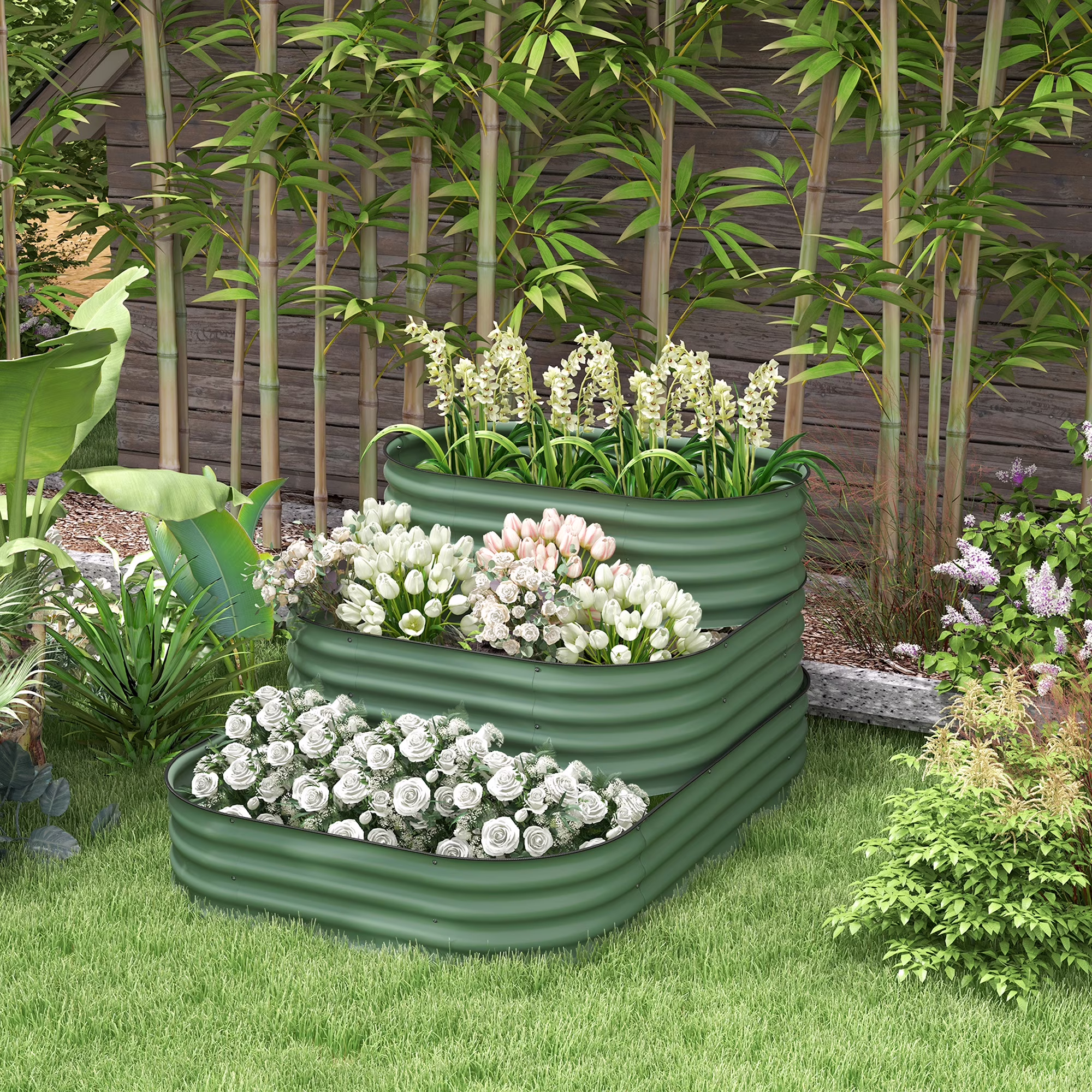 Outsunny 3-Tier Raised Garden Bed 62.25" x 43" x 32.25" Planter Set, Green - image 1