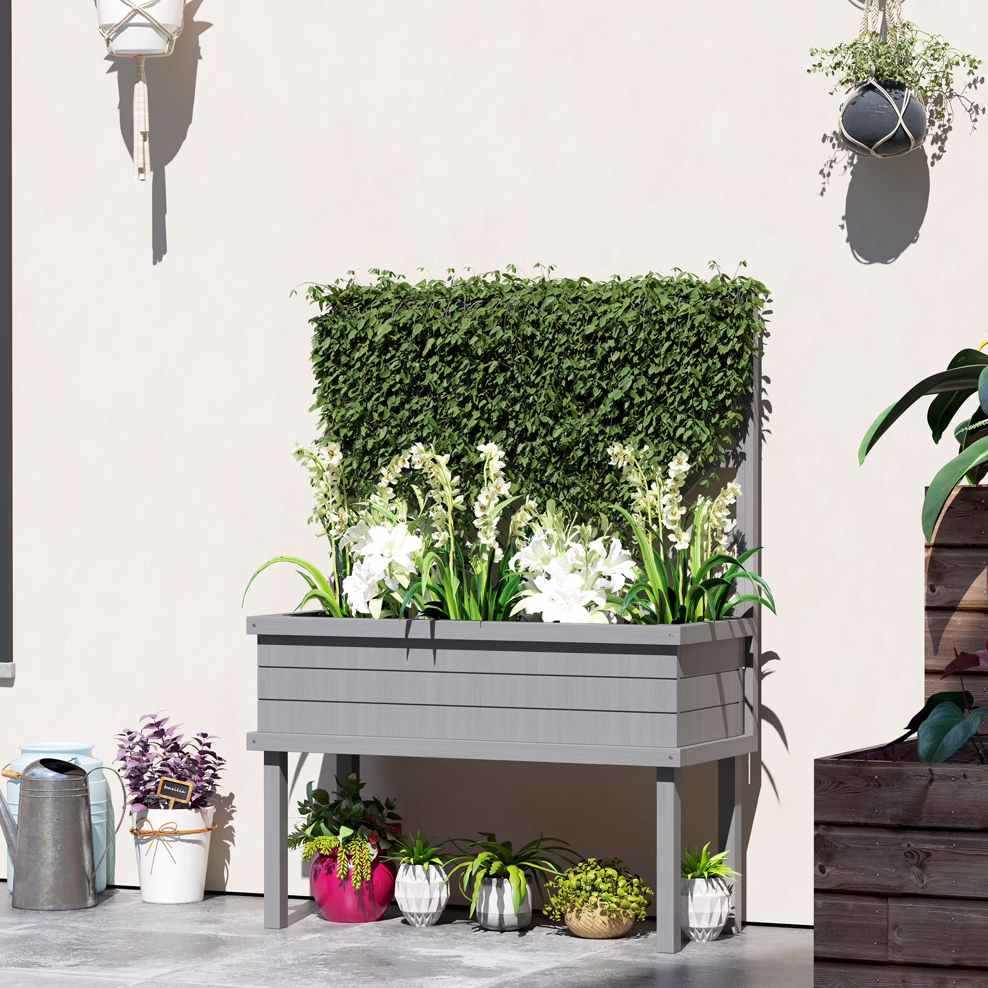 GHooa Raised Garden Bed with Trellis for Climbing Plants 41.25" W x 17.75" D x 55" H-Gray - image 1