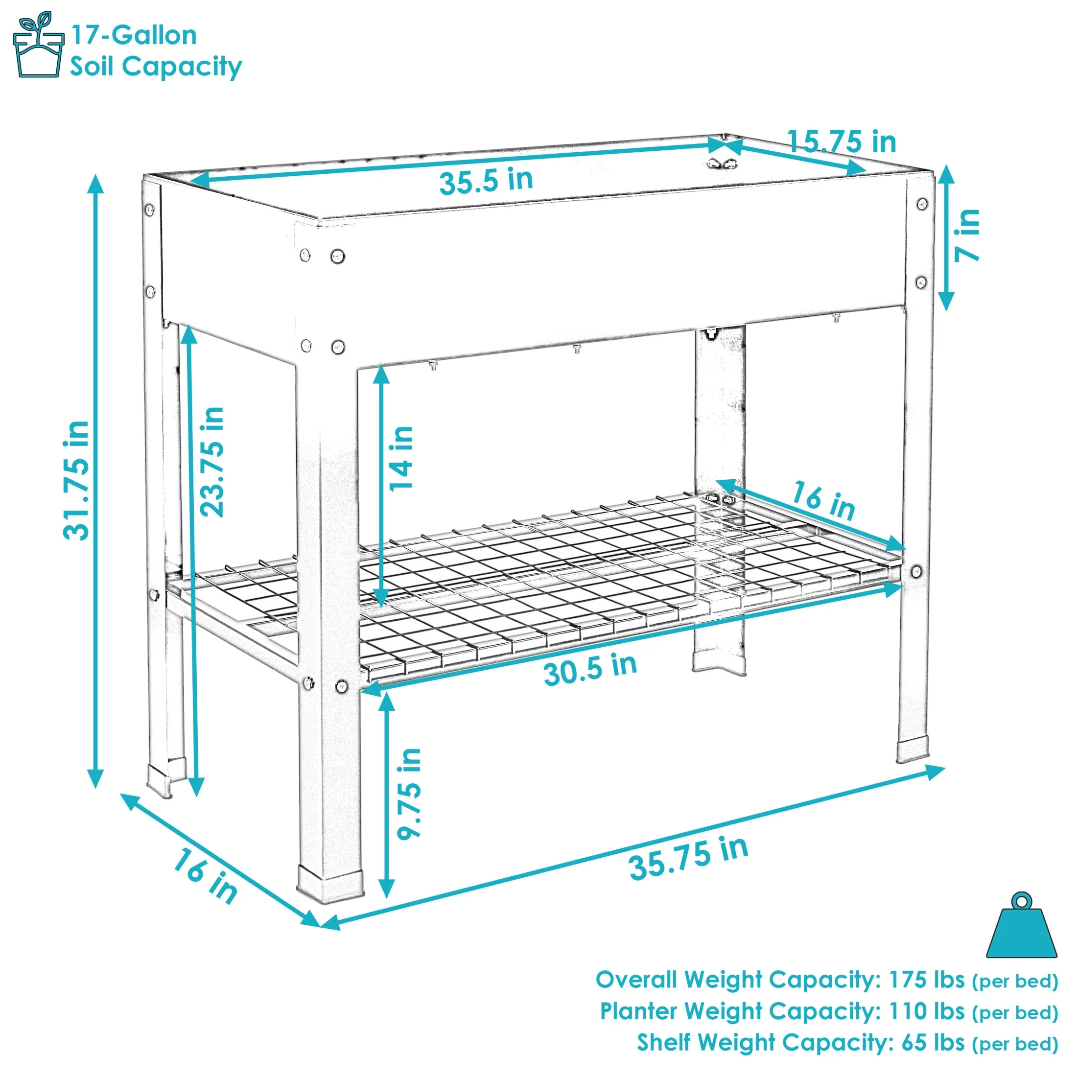 Sunnydaze 35.75" x 16" x 31.75" Black Galvanized Steel Raised Garden Bed, Set of 2 - image 6