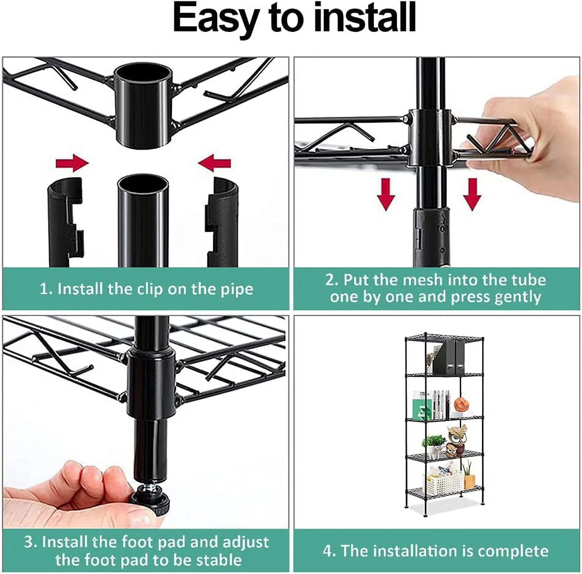 Vebreda 5-Tier Wire Shelving Unit, 21.7"L x 11.8"W x 59.1"H, Black - image 7