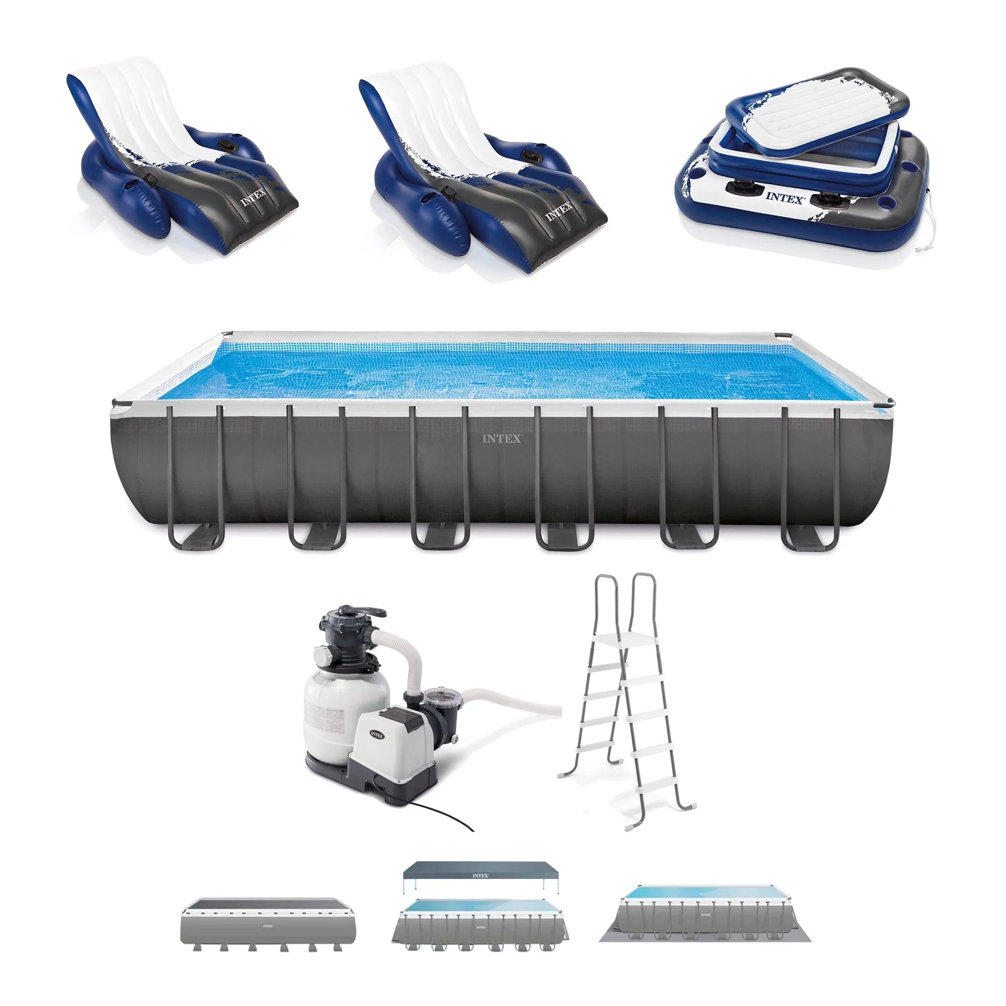 Intex 24 x 12 x 4.3 Ft Ultra XTR Outdoor Pool, 2 Pack of Floats, and Cooler - image 1