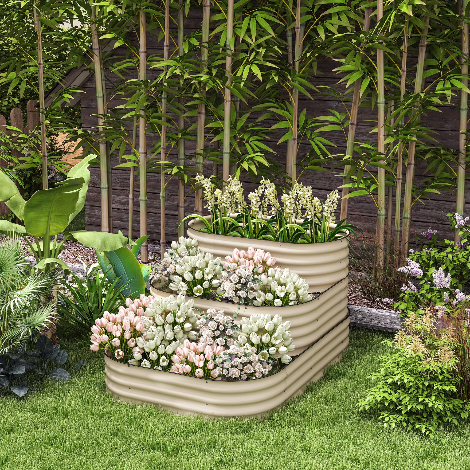 Outsunny 3-Tier Raised Garden Bed 62.25" x 43" x 32.25" Planter Set, Green - image 4