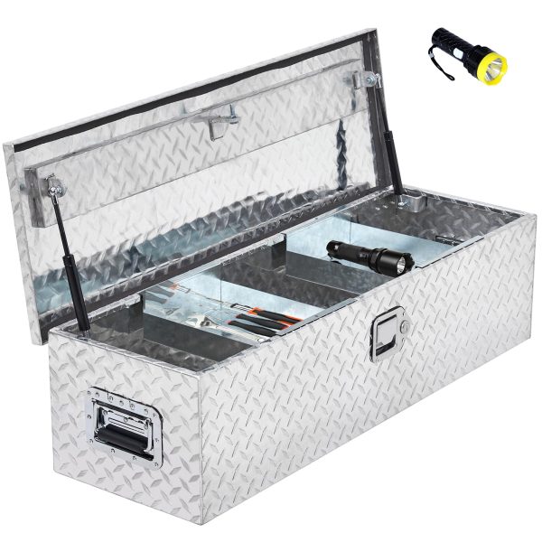 48 Inch Diamond Plate Truck Bed Tool Box with Shelf - Silver Aluminum Storage Box - product image 1