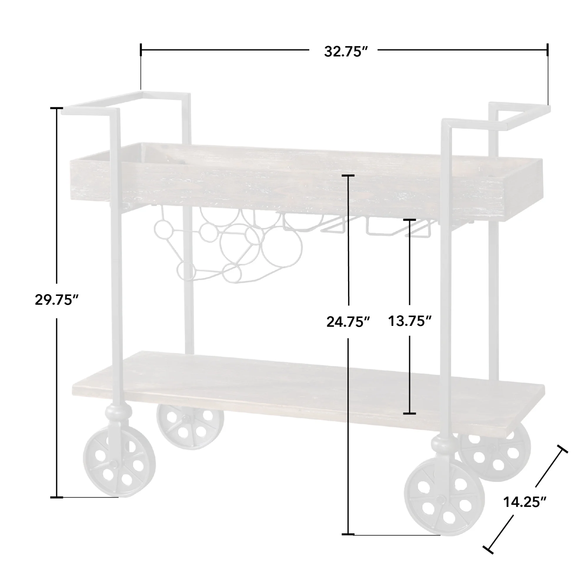 FirsTime & Co. Brown Factory Row Bar Cart, Industrial, Metal, 29.75 x 14.25 x 29.75 in - image 7