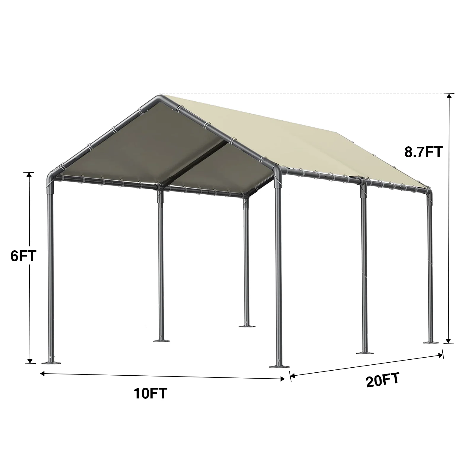 TANGJEAMER 10.00 x 20.00 x 9.20 Feet Beige Carport - image 2