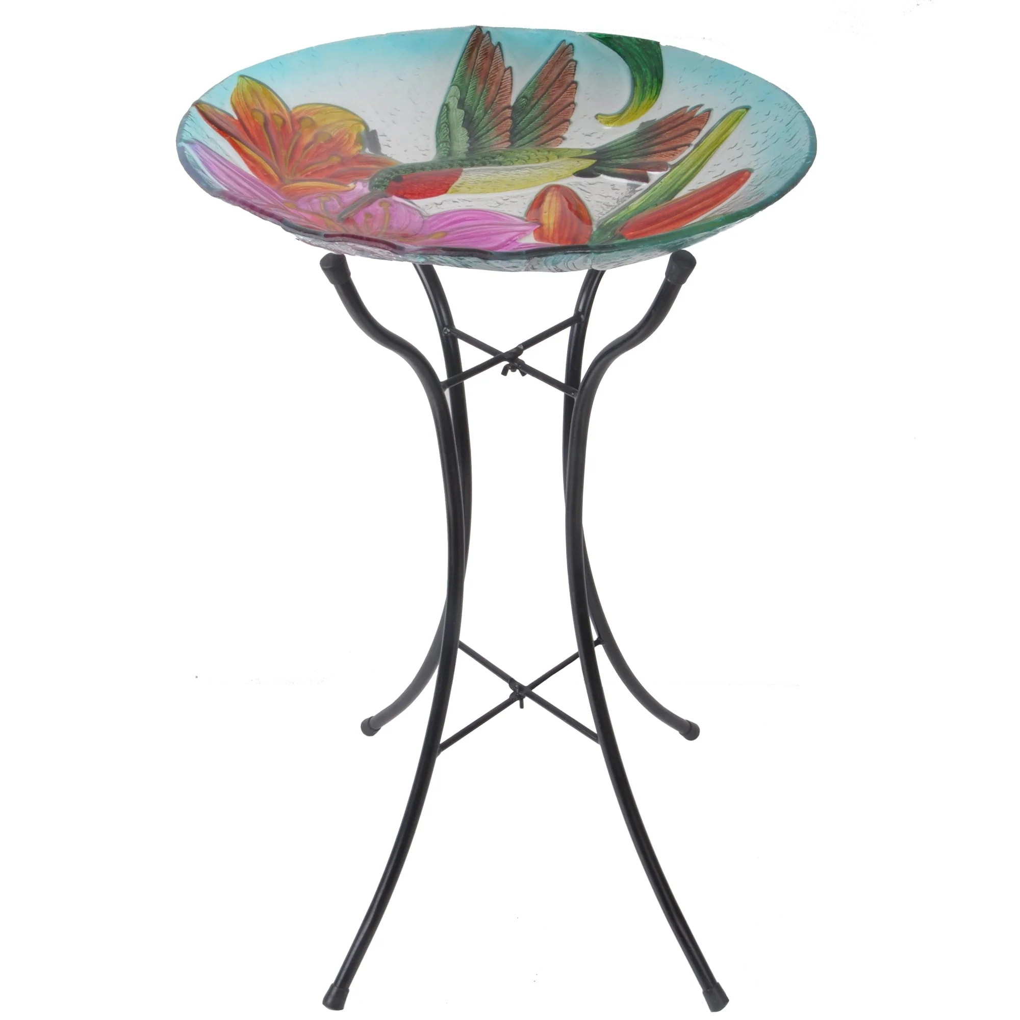 Teamson Home 18" Outdoor Glass Flower and Hummingbird Birdbath with Stand, Multicolor 45.7 x 45.7 x 53.8 - image 1