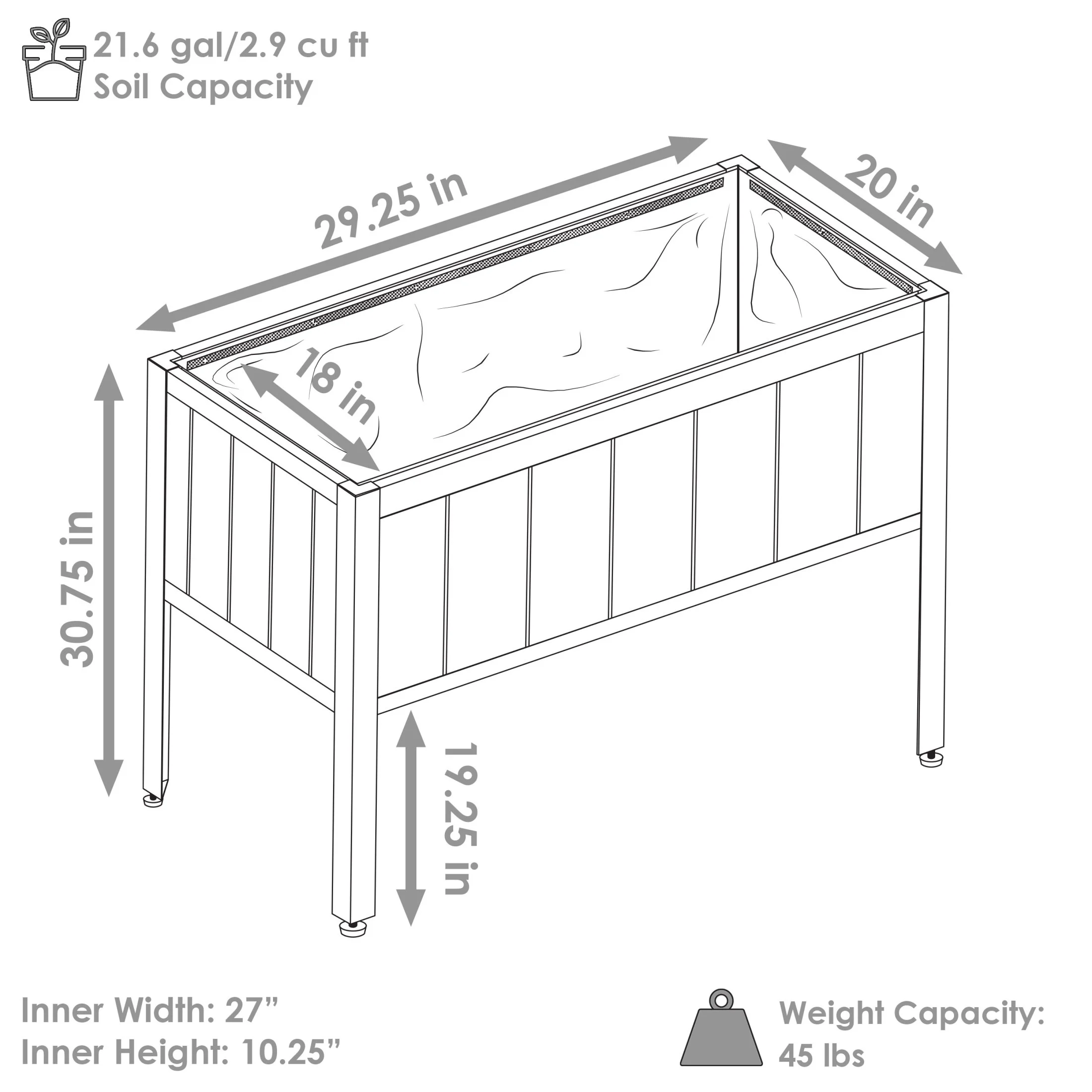 Sunnydaze 29.25" x 20" x 30.75" Gray Acacia Wood Rectangular Raised Garden Bed with Legs - image 5