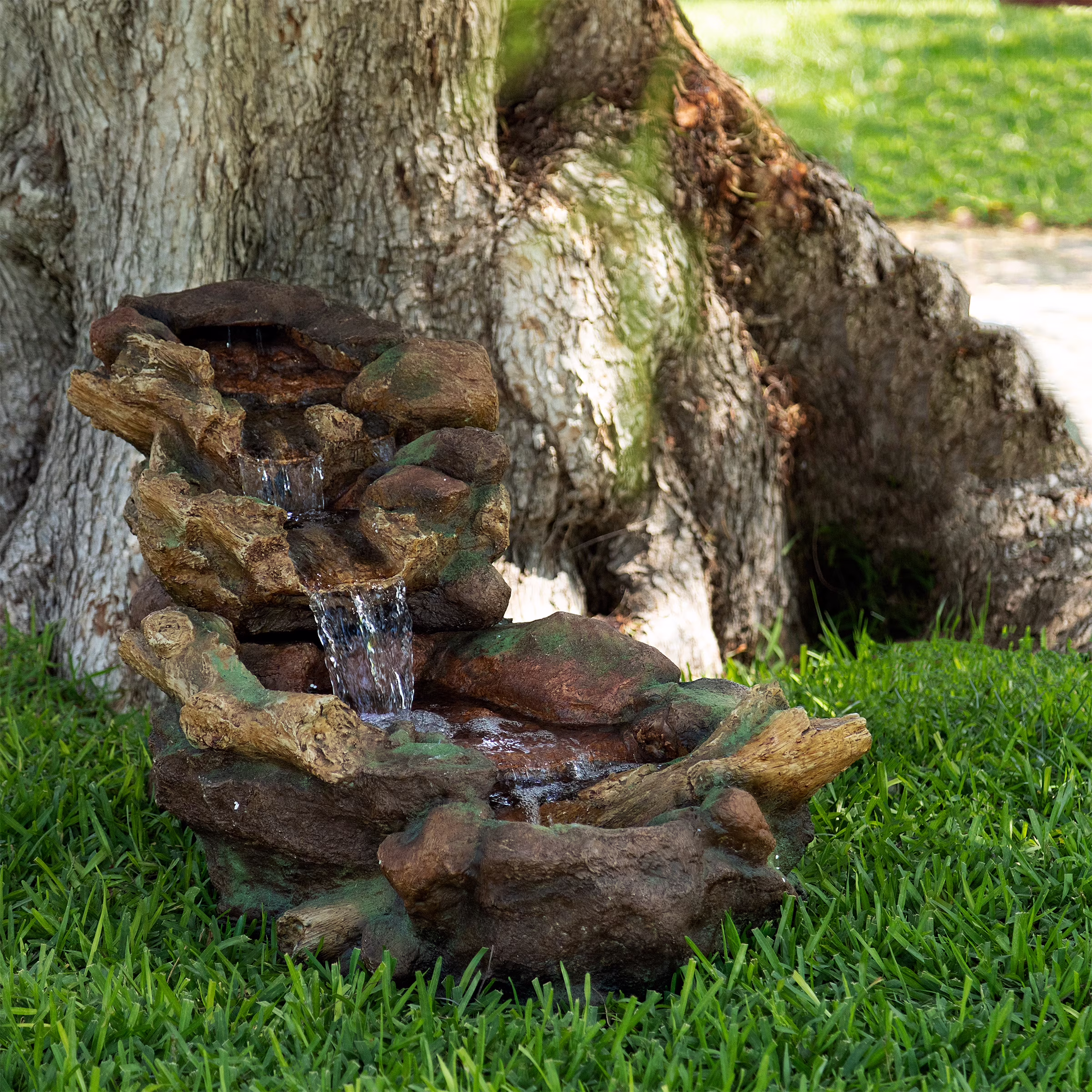 Alpine Corporation 59" x 16" x 20" Polystone Light-Up Cascading Floor Pump Fountain, Brown - image 4