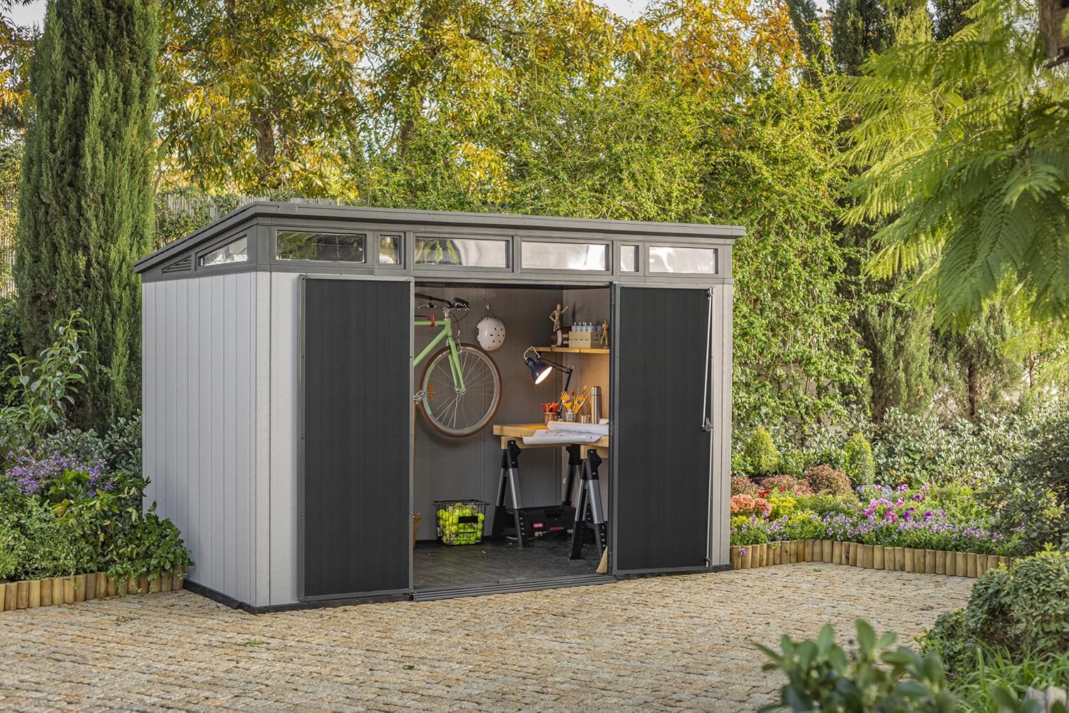 11 x 7 ft Resin Outdoor Storage Shed - Grey & Black Garden Shed Kit for Tools and Patio Storage - product image 2