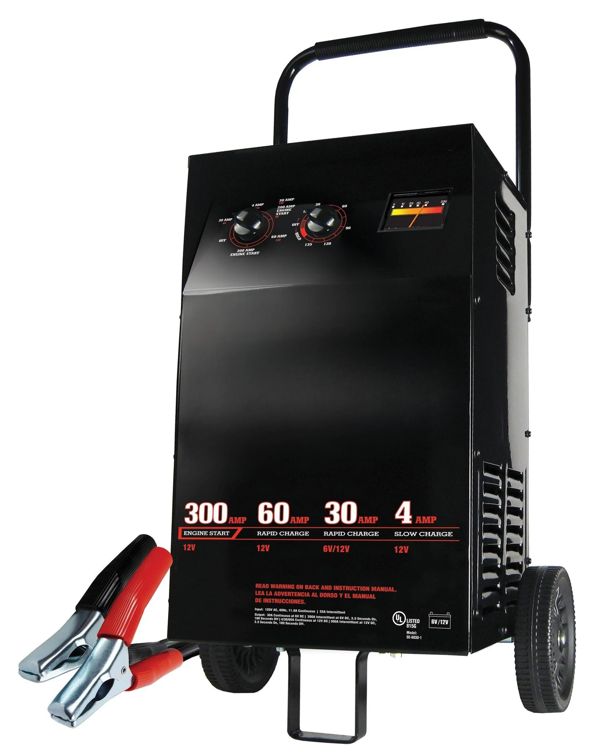 Manual Wheel Battery Charger and Engine Starter, 6V/12V, 300 Amp Jump Start, 60 Amp Fast Charge - product image 1