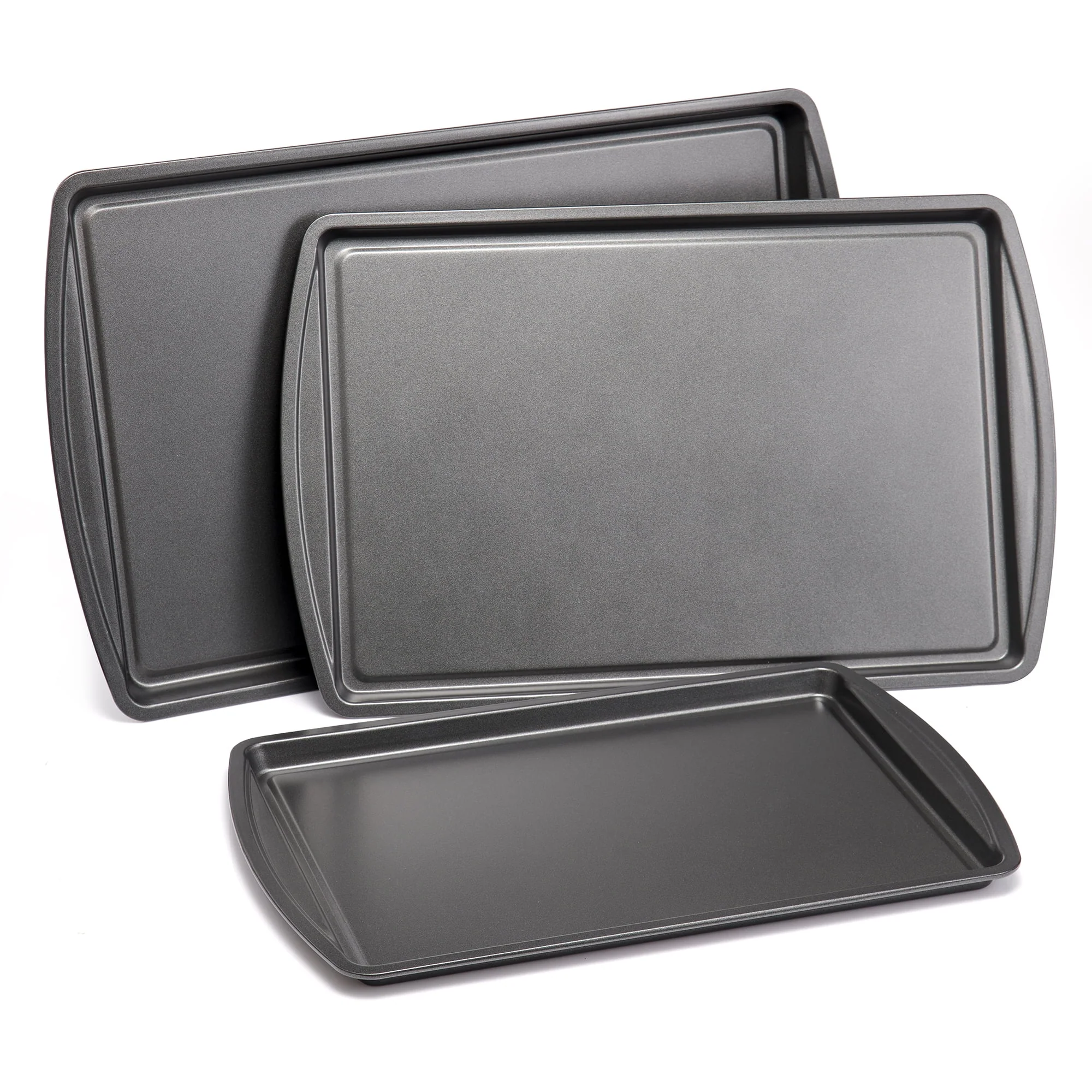 Mainstays 3PC Nonstick Cookie Set, 11.2" x 17.2", 10.2" x 15.2", 9.2" x 13.2", Gray - image 2